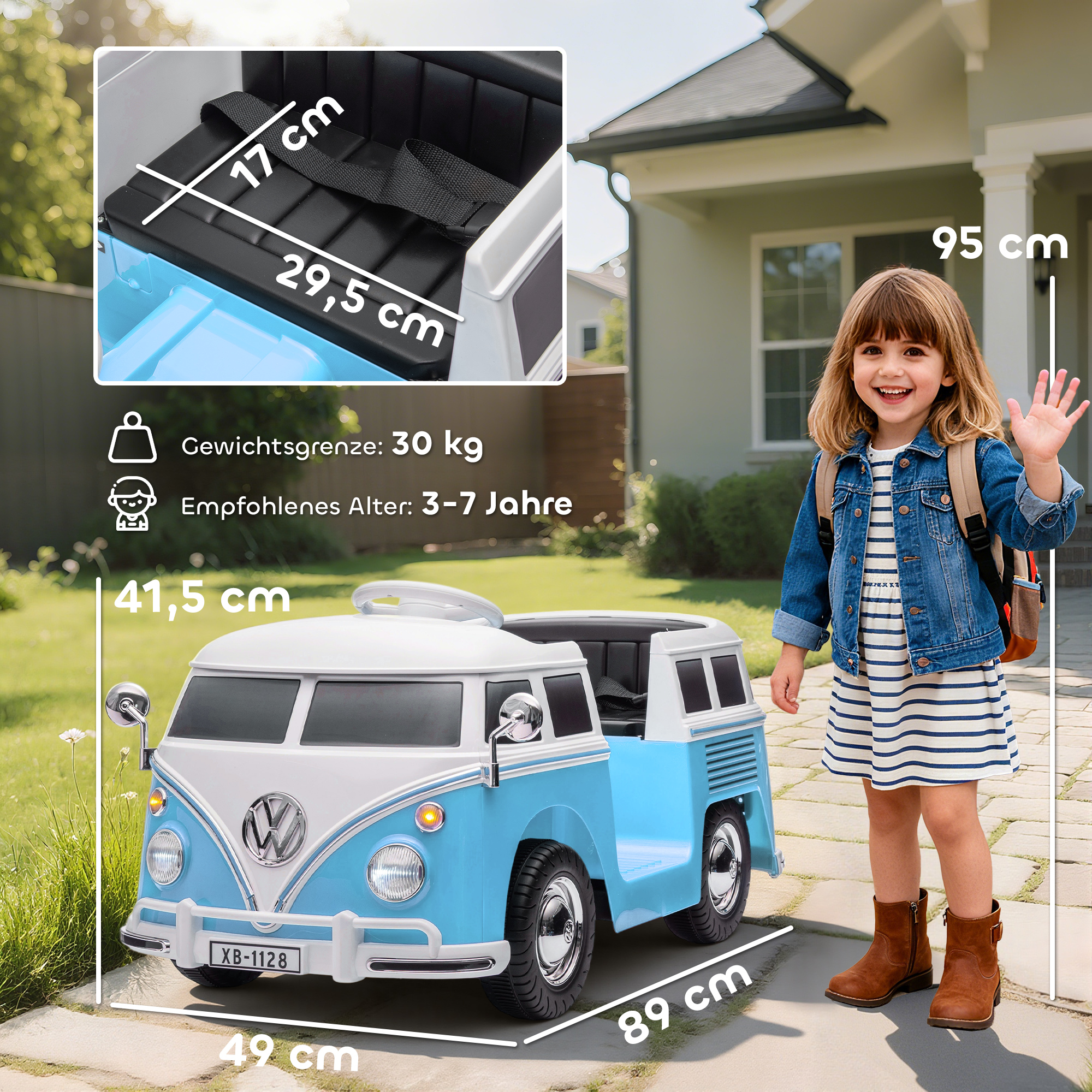 Kinderfahrzeug VW-Bus, 2 Motoren, blau