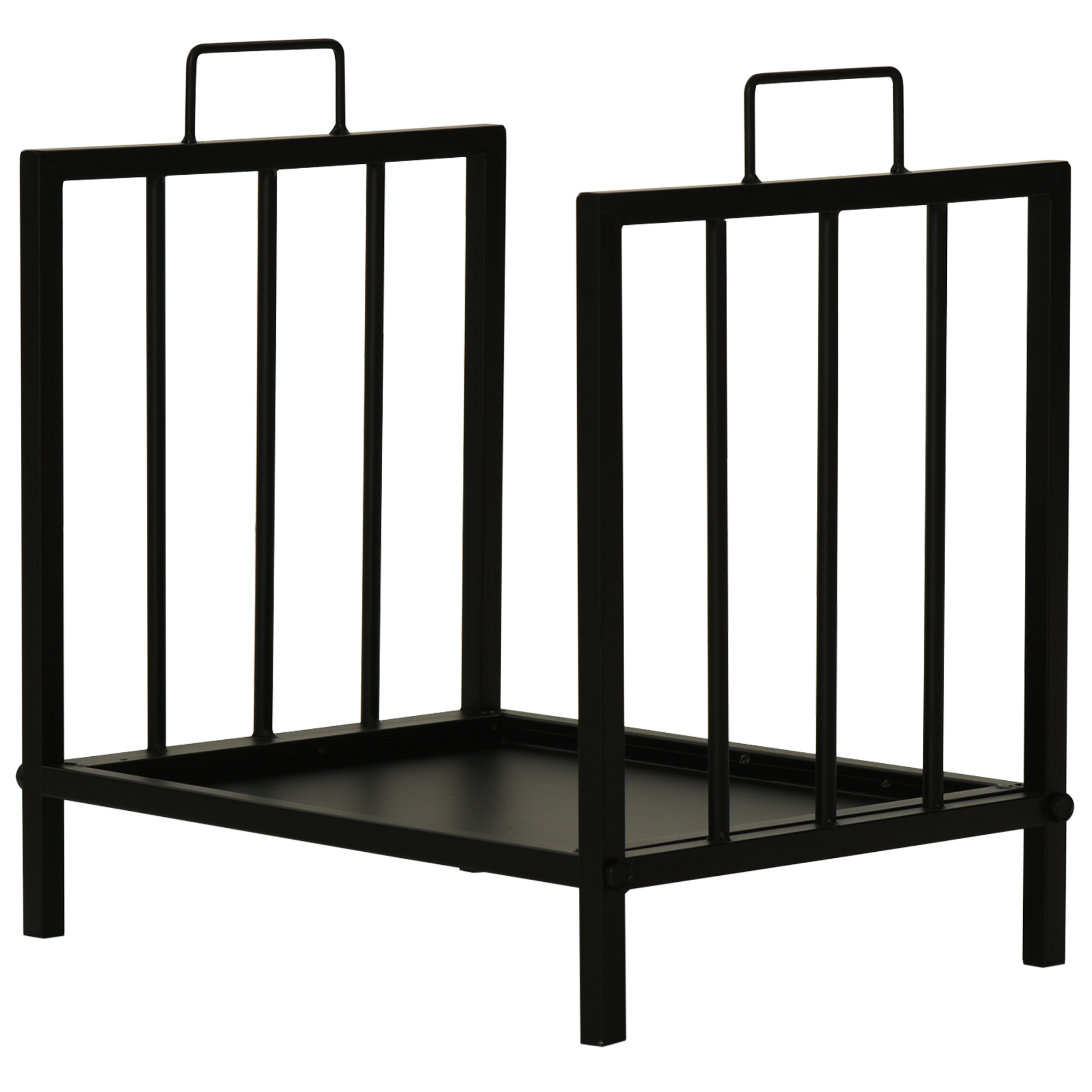 Kaminholzregal Kaminholzständer mit zwei Griffen Kaminbesteck 50 kg belastbar Feuerholzablage Kaminwerkzeug Metall Schwarz 39 x 32,5 x 46 cm