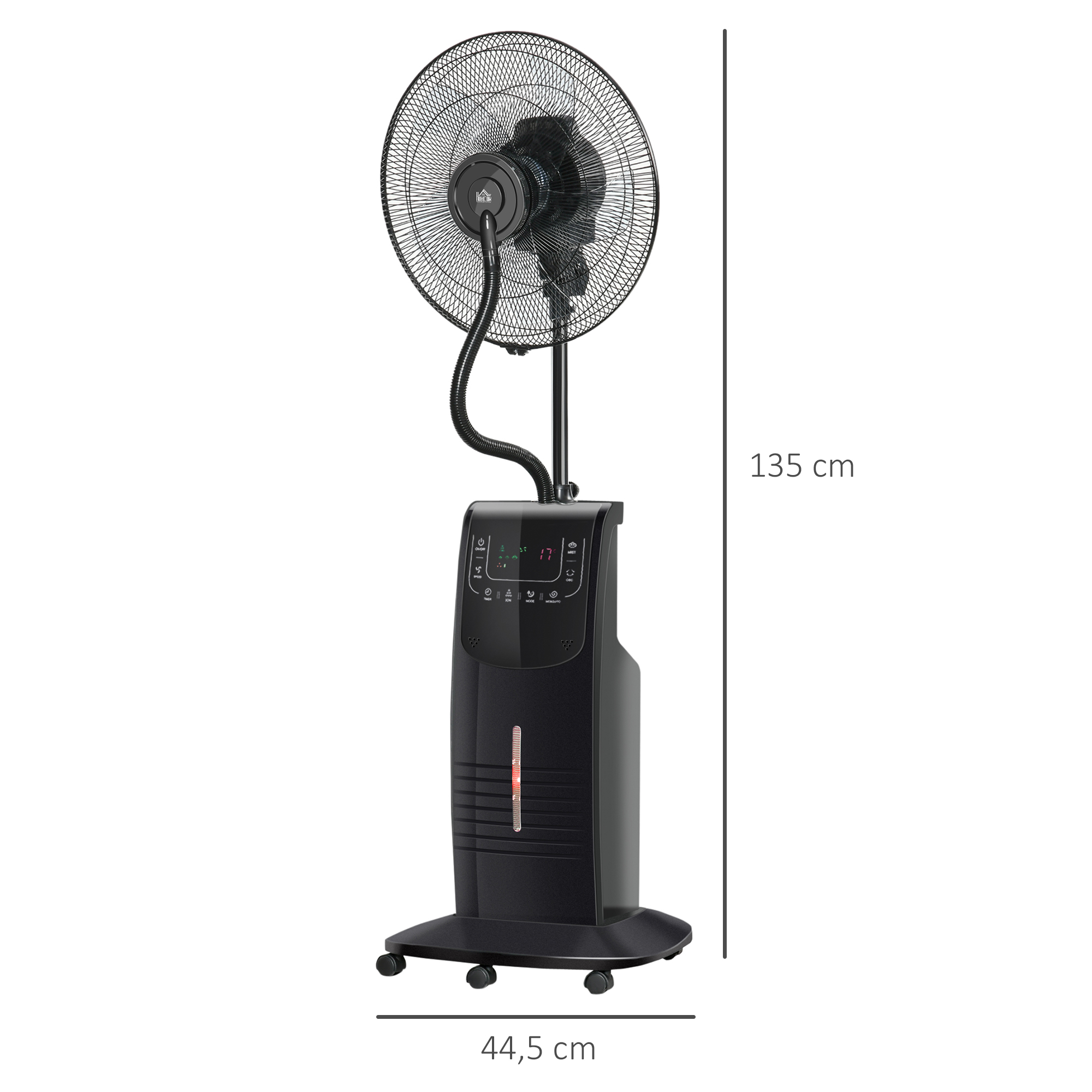 Ventilator mit Wasserkühlung, Standventilator mit Sprühnebel, Fernbedienung, oszillierend, Timer, 3,1 L Wassertank, 3 Modi, 90 W Wasserventilator mit Rollen, 135 cm