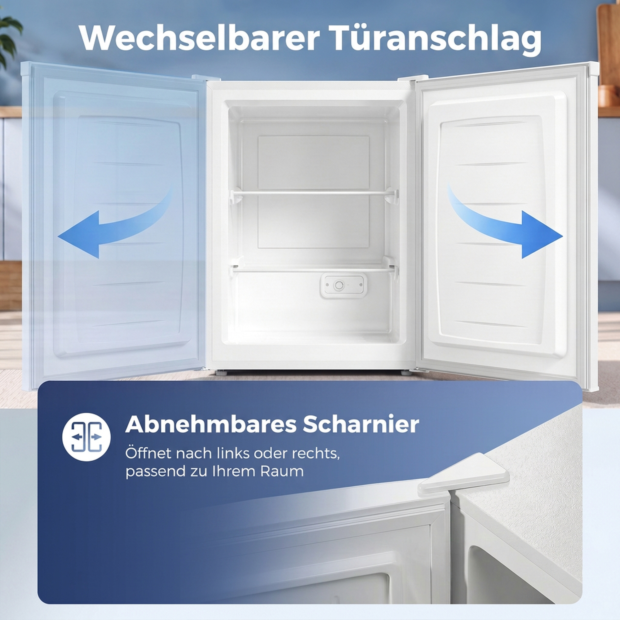 Mini-Gefrierschrank 85 L, kompakter Stand-Gefrierschrank mit wechselbarem Türanschlag und einstellbarer Temperatur, Weiß