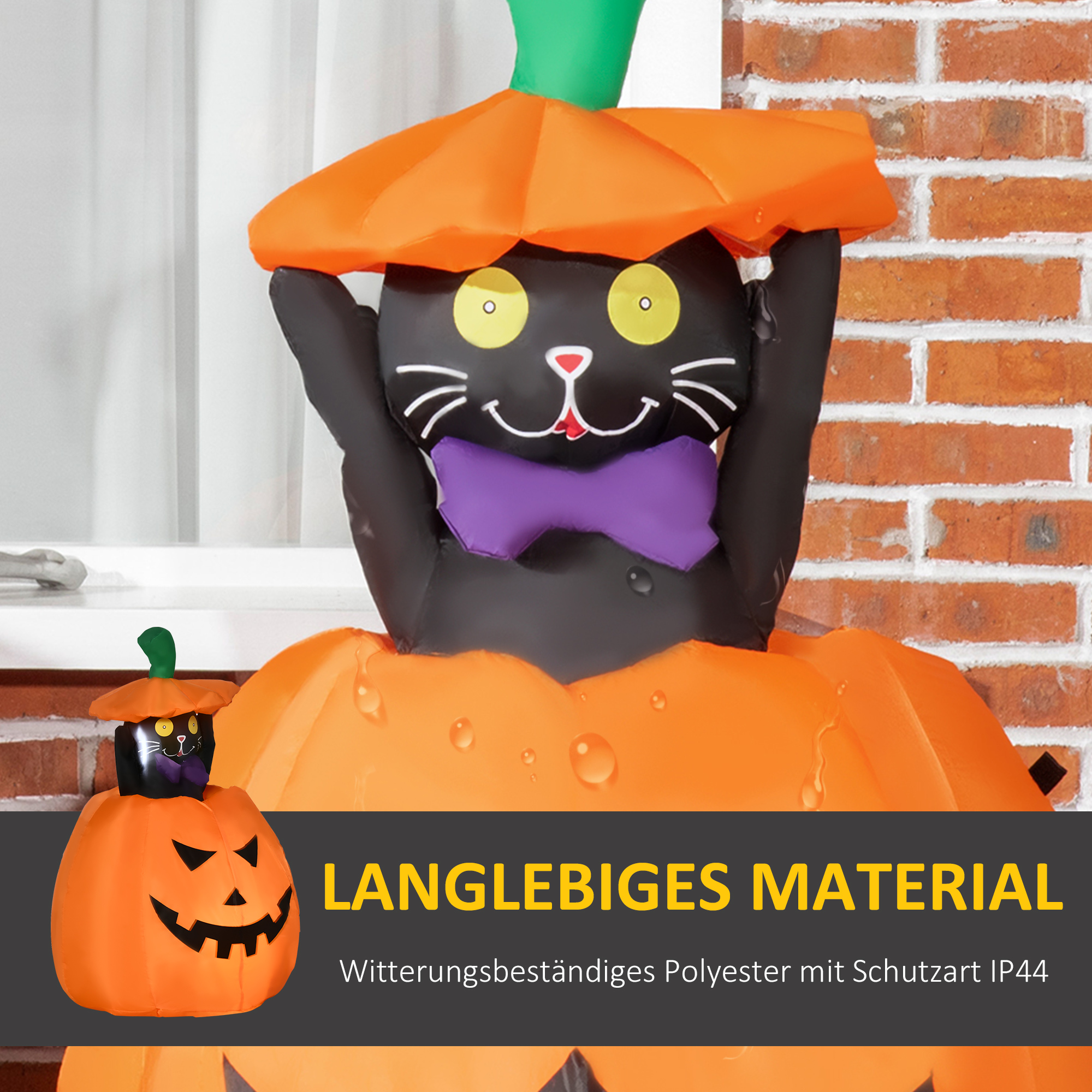 selbstaufblasende Halloweendekoration Halloweenkürbis, inkl LED´s Outdoor Wettebeständig, 76 x 64 x 115cm, Orange