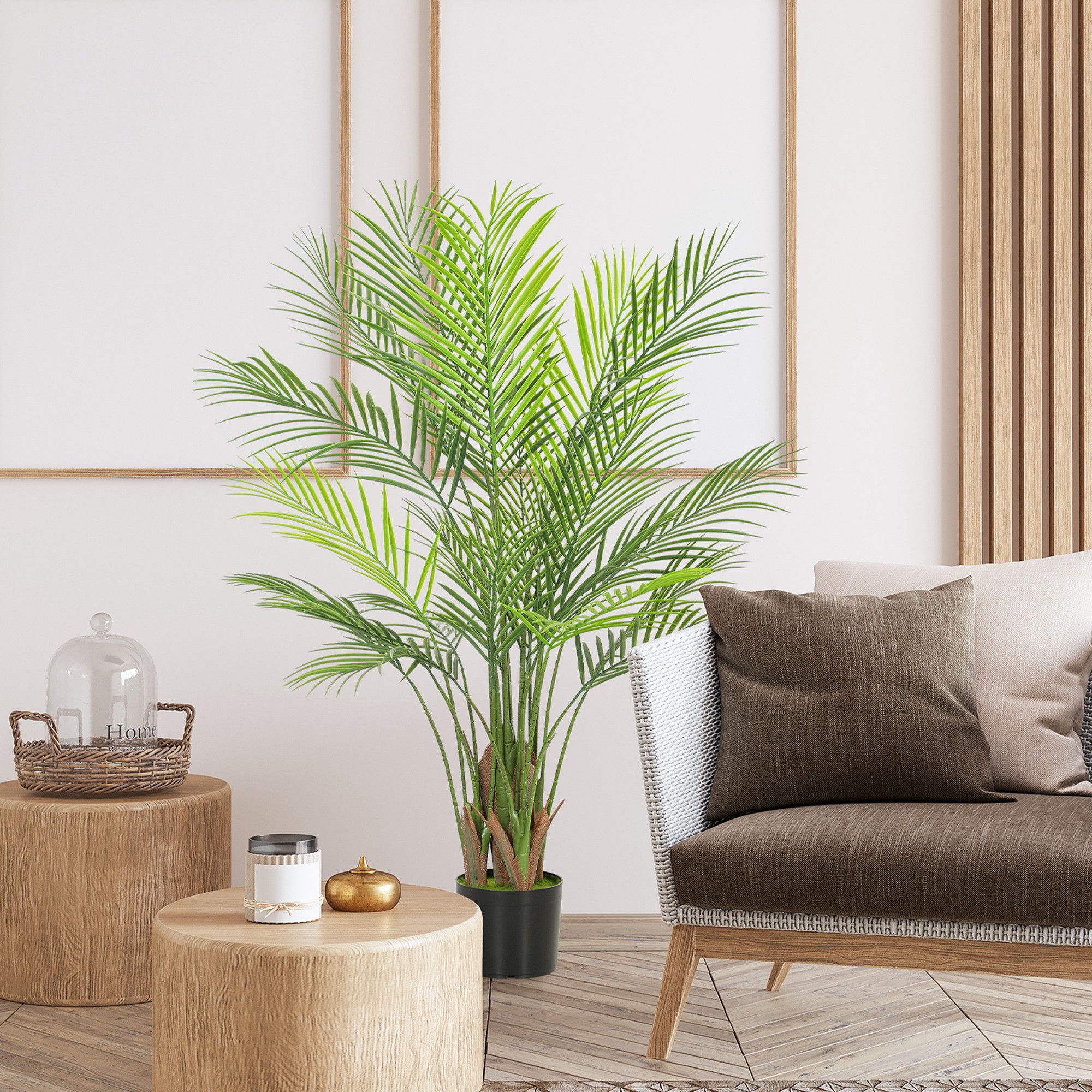Künstliche Palme groß 120cm Kunstpflanze, Plastik Künstliche Pflanzen im Topf für Wohnzimmer Büro