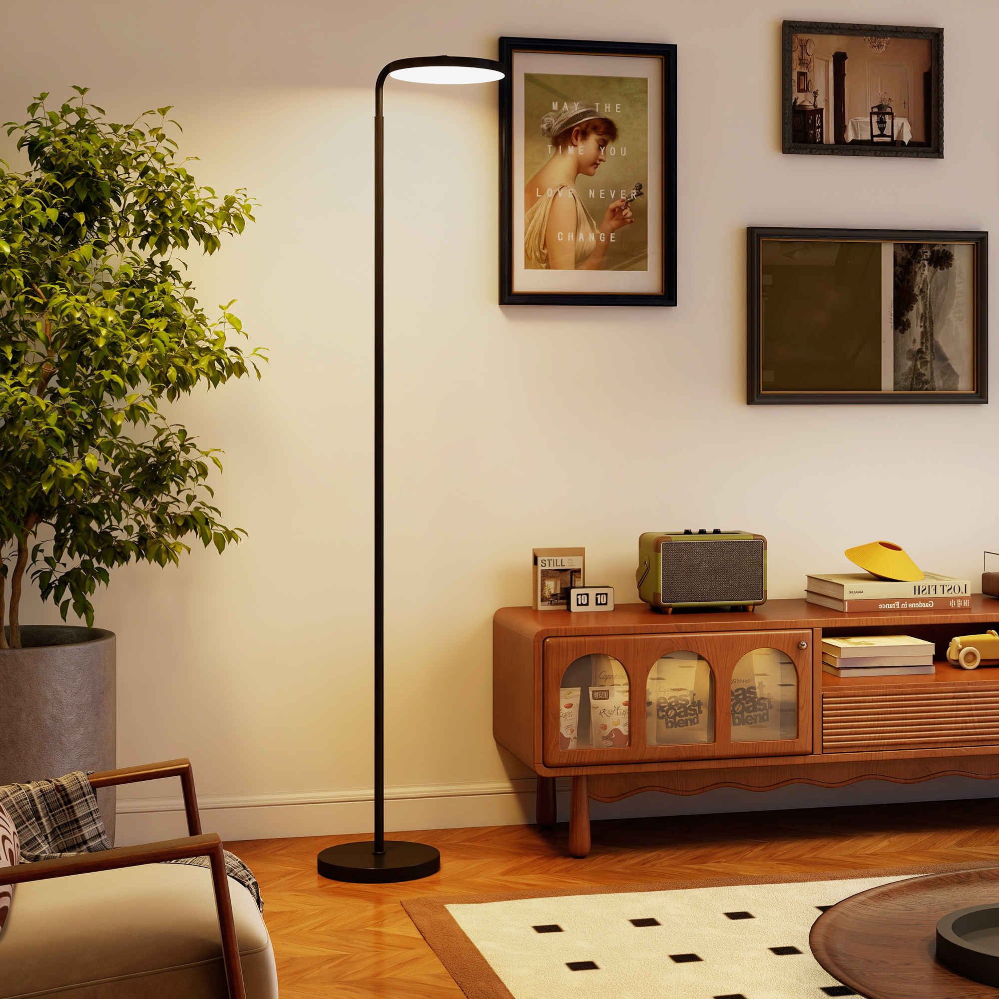LED-Stehlampe mit magnetischer Fernbedienung, flexibel verstellbar, drehbar, Metall, Schwarz