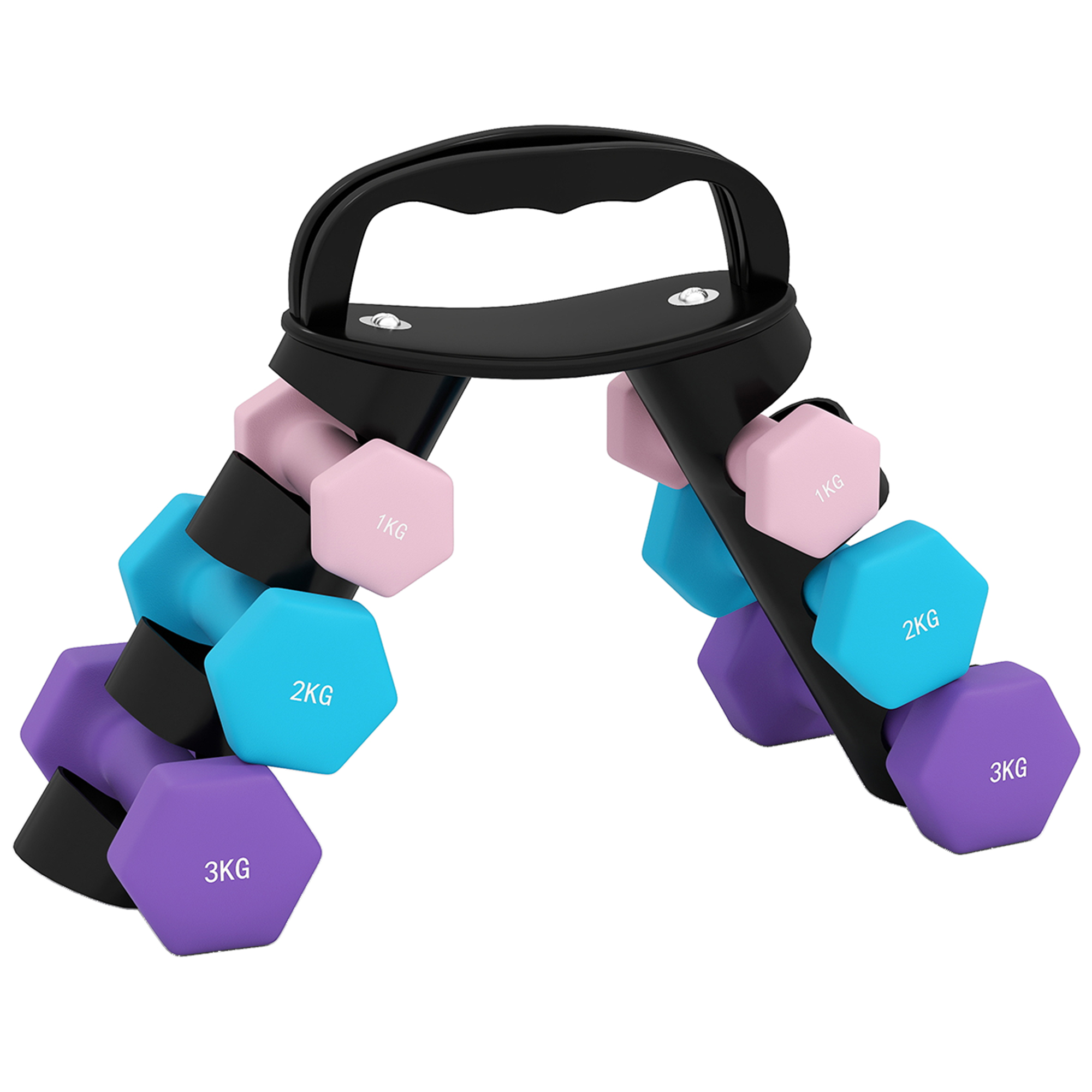 Hantelset mit Aufbewahrungsgestell, Set mit 6 Hanteln für Fitness-Training, 2 x 1kg, 2 x 2kg, 2 x 3kg