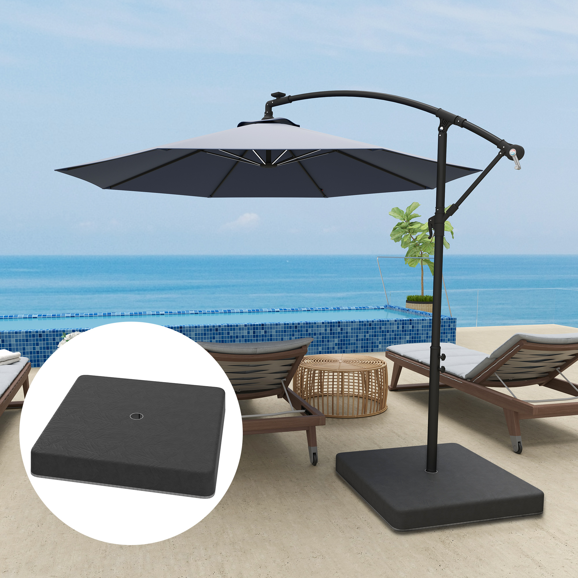 Basisgewichte für Sonnenschirmständer, Wasserdicht, mit Sand befüllbar, Kunststoff, 89L x 89B x 10,5H cm, Schwarz