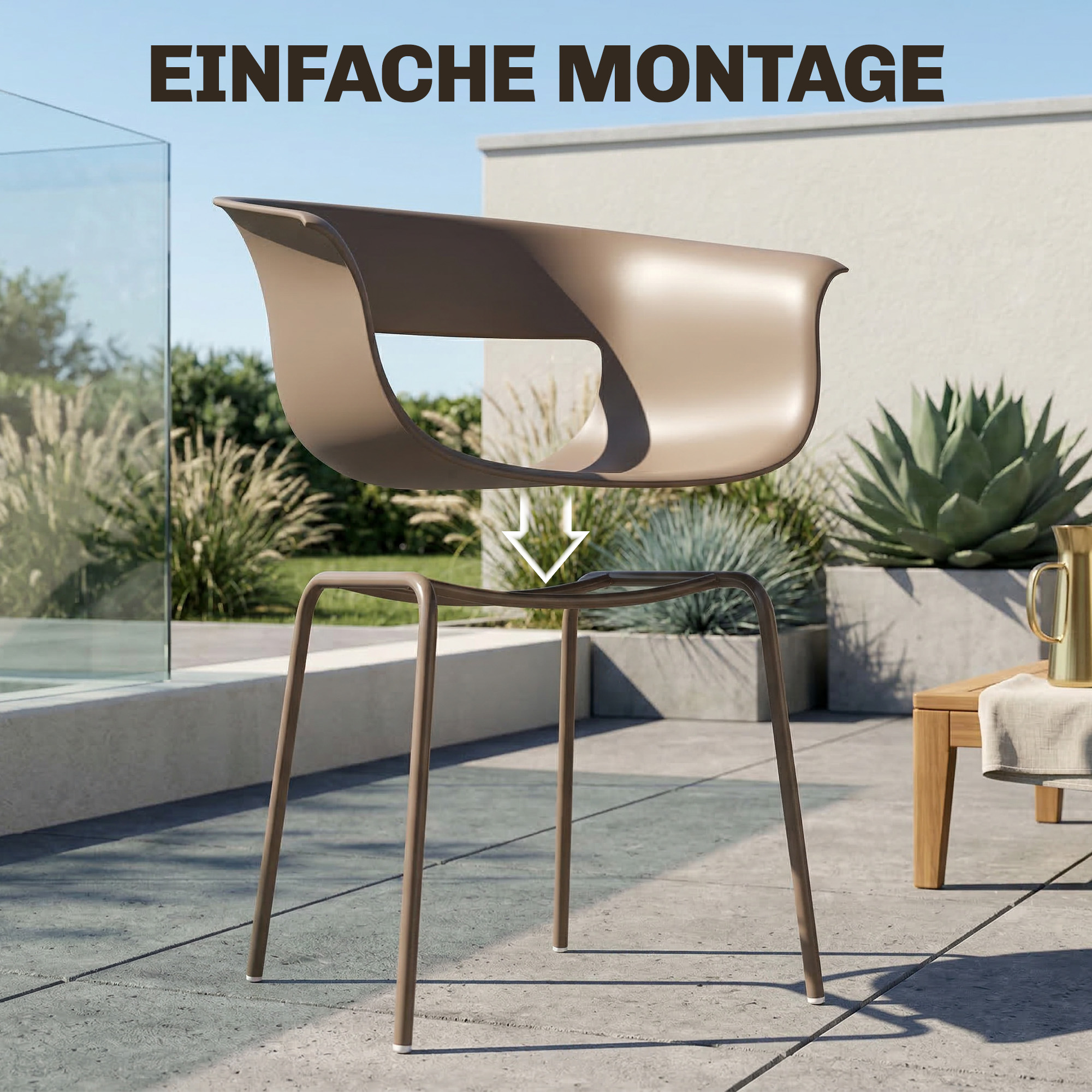 Gartenstühle 4er Set ergonomisch Balkonstühle mit Ausschnittdesign Armlehne Wetterfest rostbeständig Kaffee