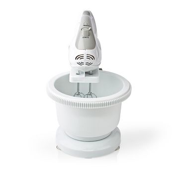 Handmixer | 200 W | 5 Geschwindigkeitsstufen | Turbo Funktion | Schüssel drehen / 2 Knethaken / 2 Quirle | Grau / weiß