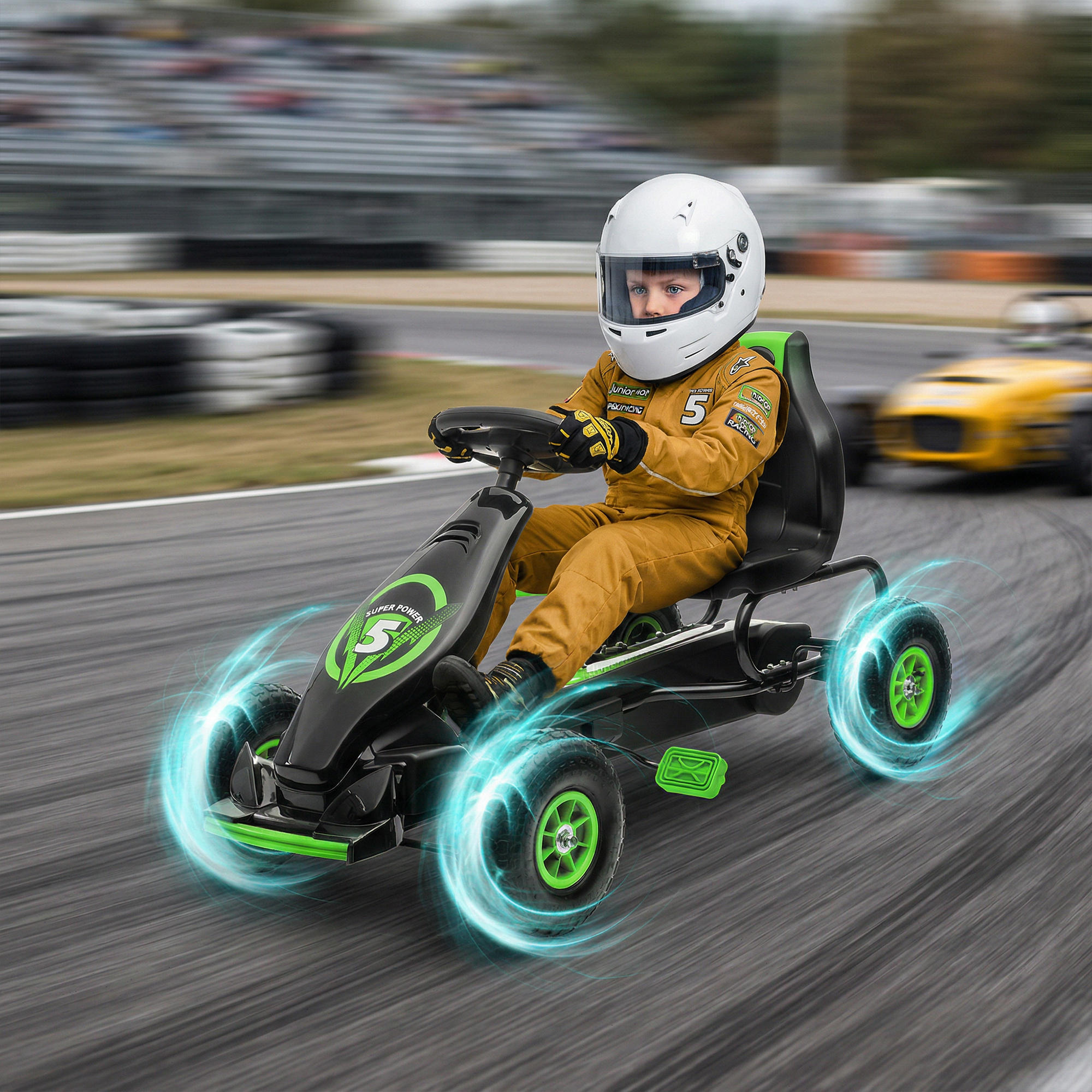 Kinder-Gokart, mit Pedalen, verstellbarem Sitz, In- und Outdoor, ab 5 Jahren, Grün+Schwarz, 121 x 58 x 61 cm