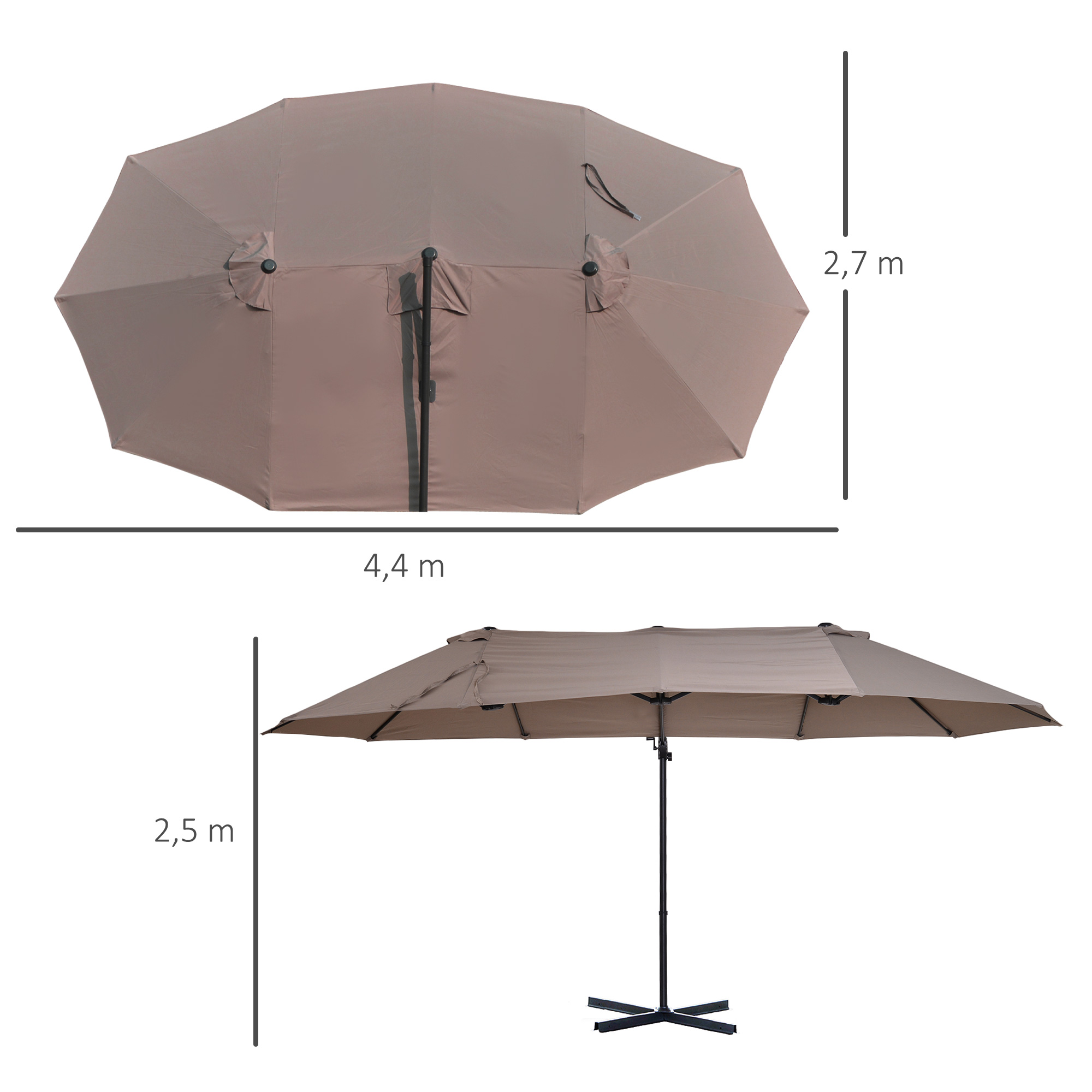 Doppelsonnenschirm Ampelschirm Doppelschirm mit Kurbel Verstellbarer Gartenschirm Sonnenschutz Metall Braun 440 x 270 x 250 cm
