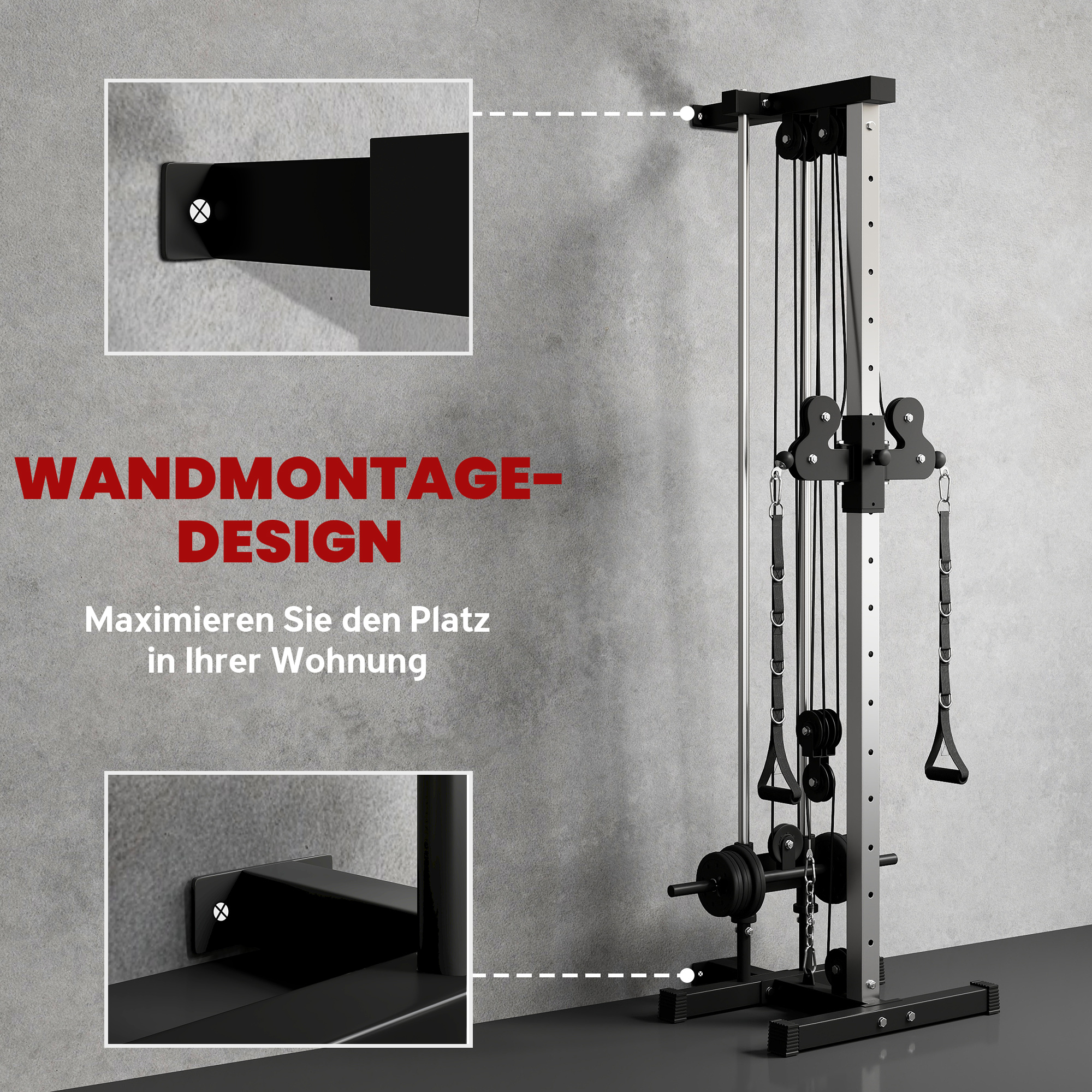 Kraftstation höhenverstellbar 25-165 cm mit Dual-Pulley-Systemen Adaptern 62 x 60 x 200 cm Schwarz