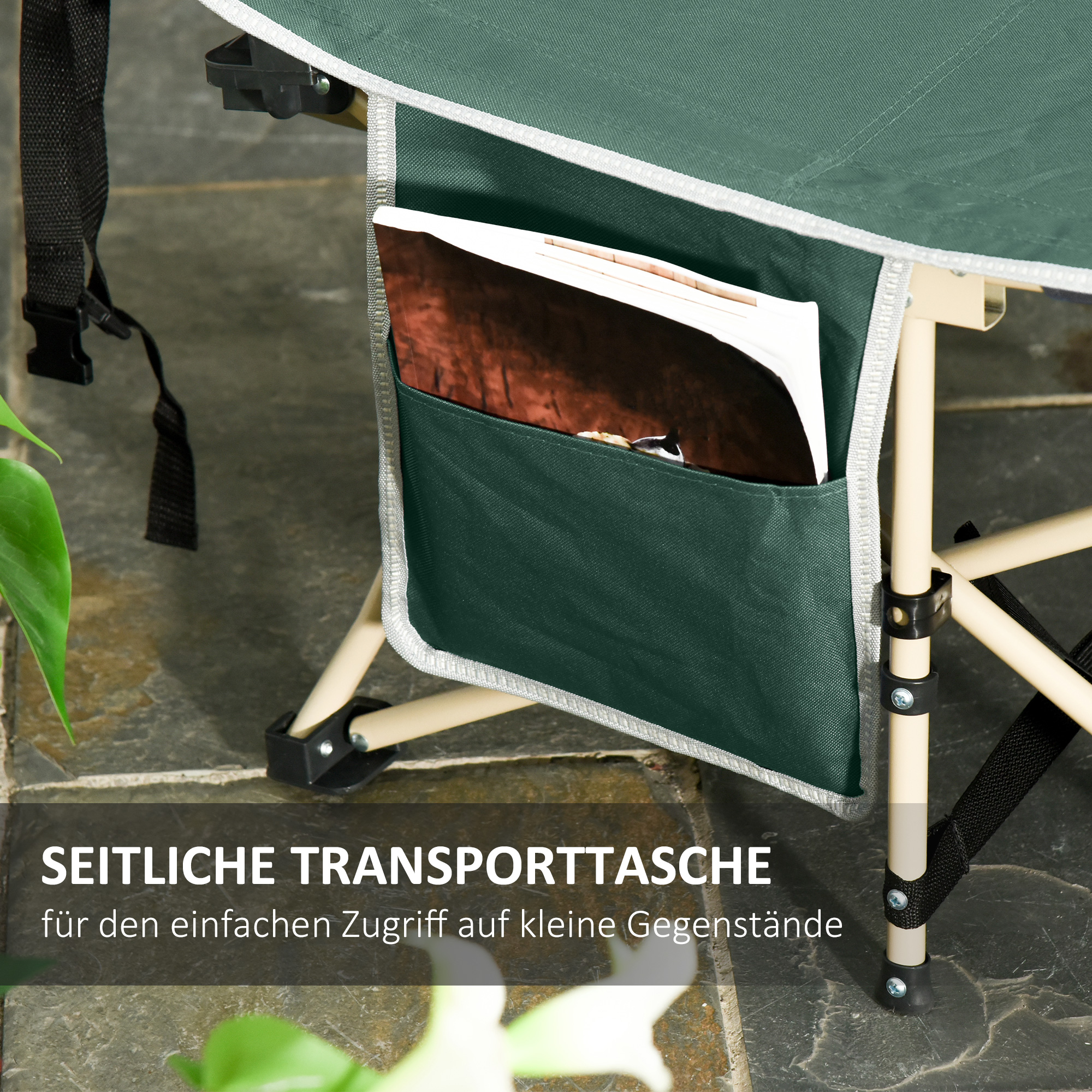 Feldbett, Camping-Bett, klappbar, wetterbeständig, ink. Tragetasche, 190 cm x 68 cm x 52 cm, Grün + Beige