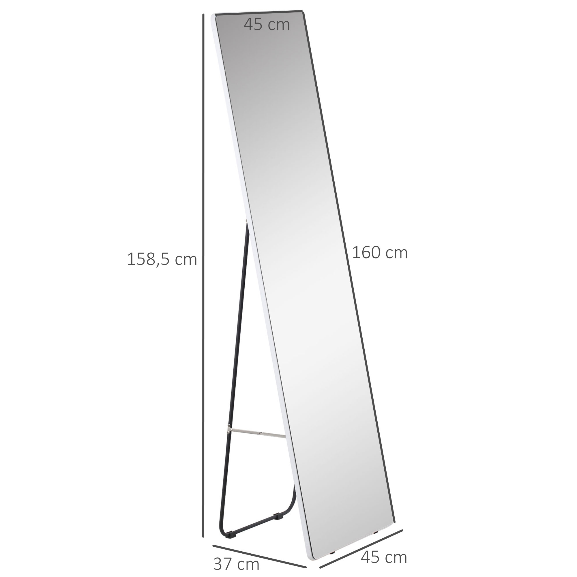 Standspiegel Wandspiegel Ganzkörperspiegel, Aluminium, 45 cm x 37 cm x 158,5 cm, Silber