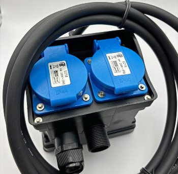Gartensteckdose mit Erdspieß, 2-fach, IP44, 2m Kabel, Zeitschaltuhr