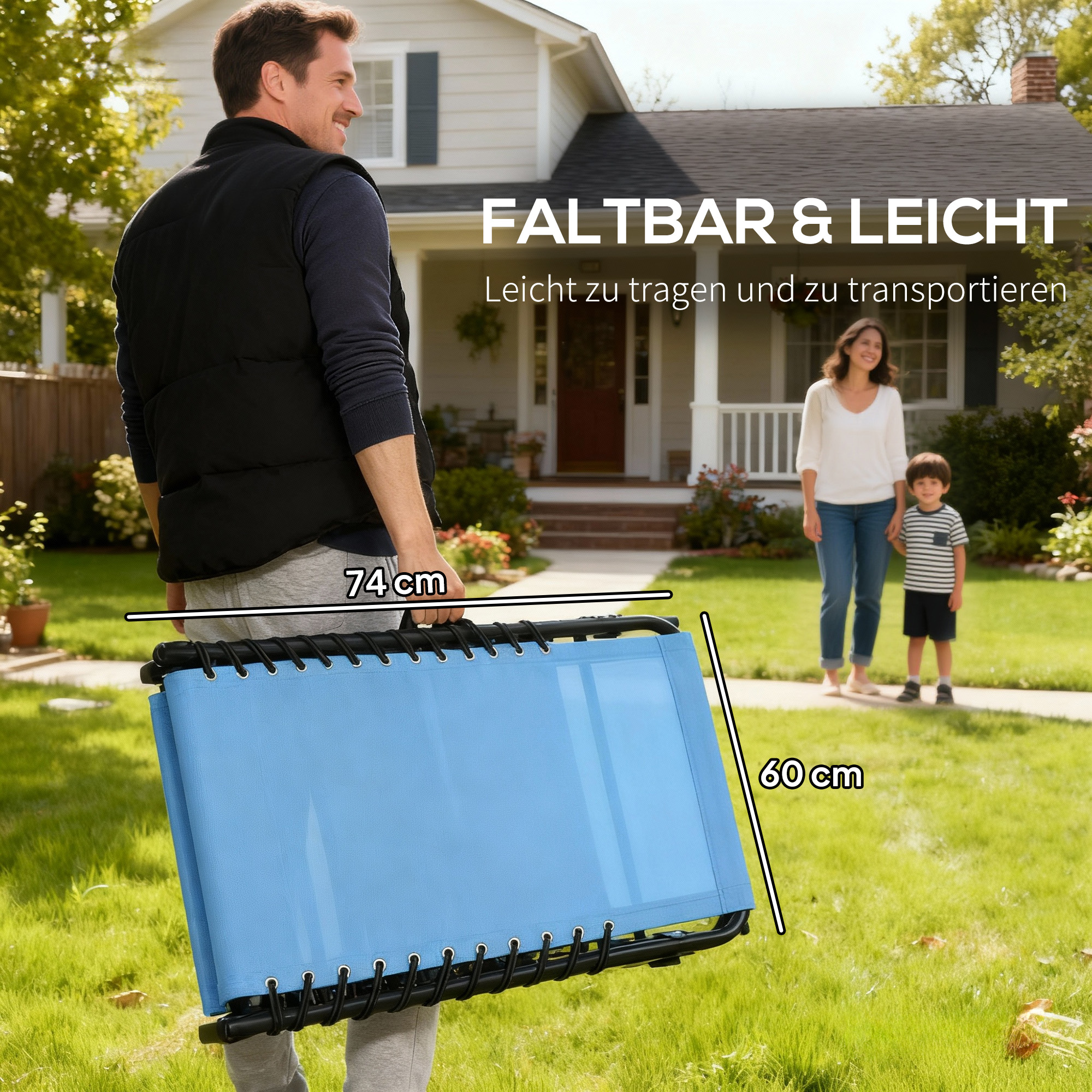 Sonnenliege, klappbar, atmungsaktiver Bezug, Metallrahmen, 189 x 58 x 30 cm, Blau
