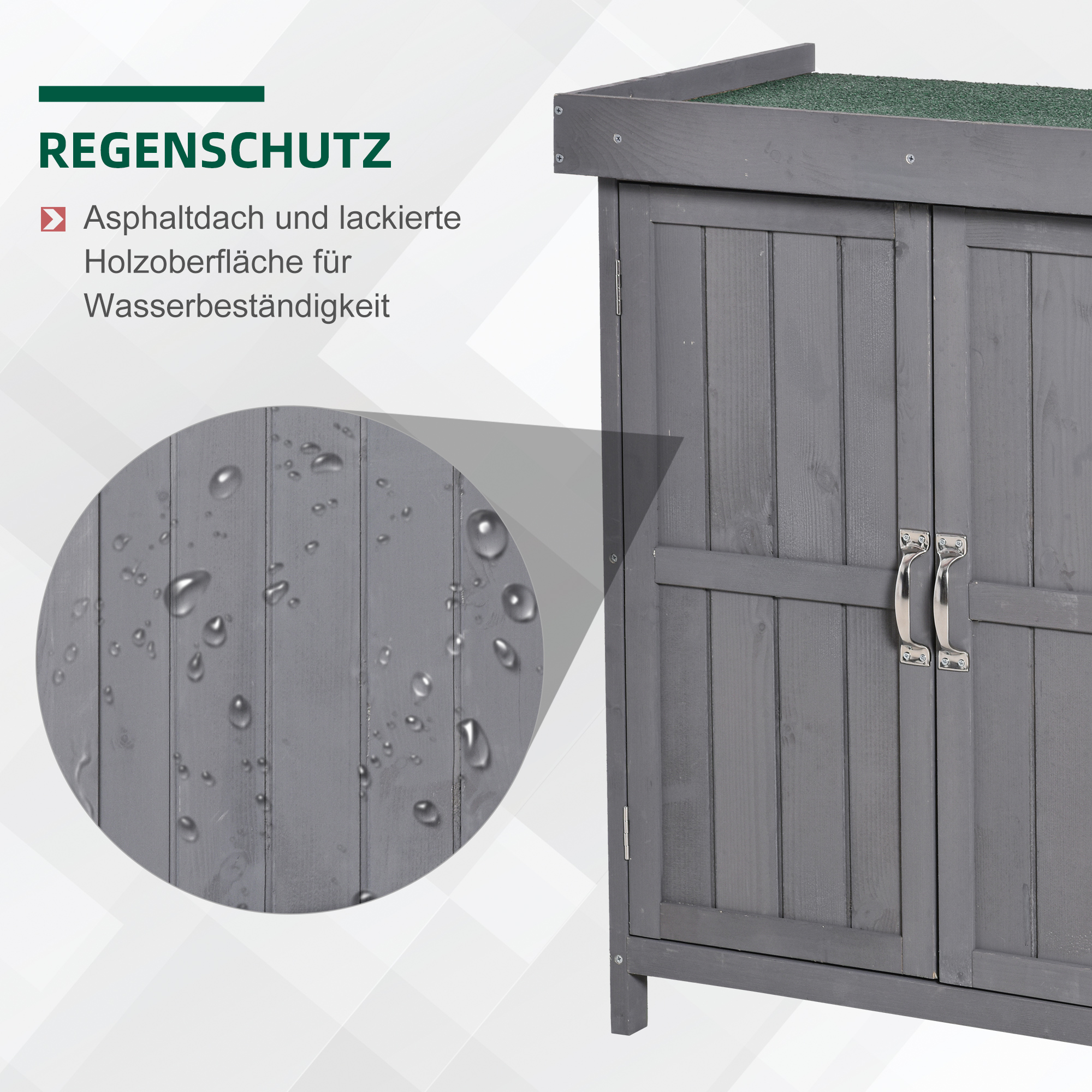 Geräteschrank, Doppeltür, Klappdeckel, 2 Regalfächer, wetterfest, Naturholz, grau, 74 x 43 x 88cm
