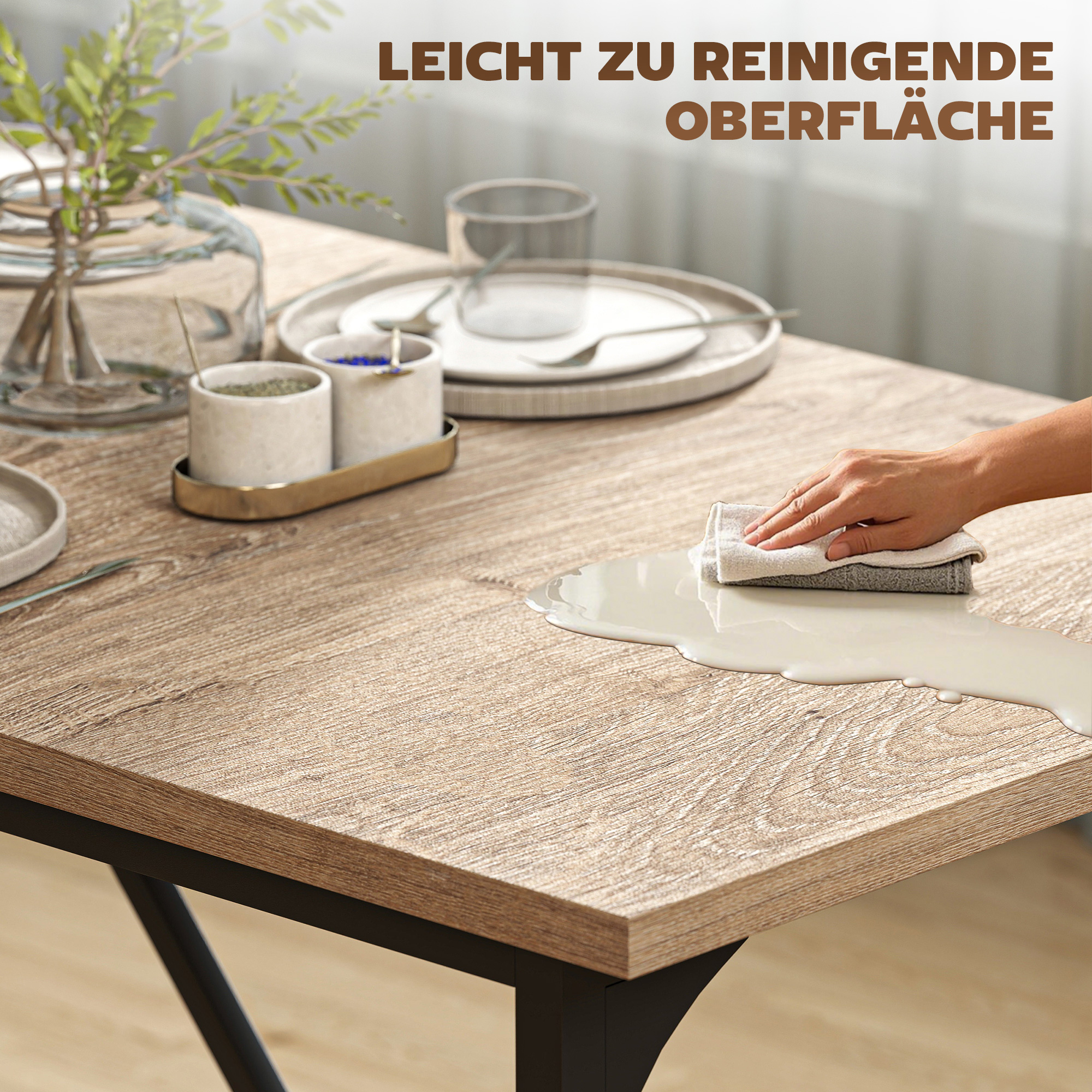 Esstisch für 6-8 Personen Moderner Rechteckiger Küchentisch mit Holzoptik, 180 x 80 x 75,5 cm, Natur