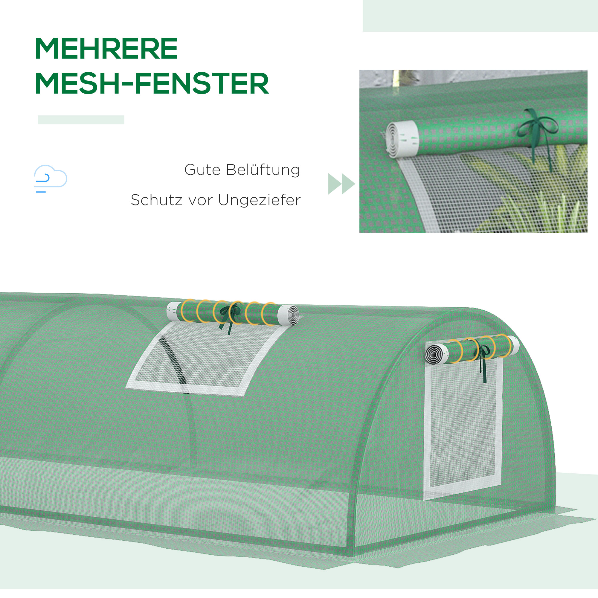 Foliengewächshaus, wetterbeständig, UV-beständig, Folientunnel, 300 cm x 80 cm x 45 cm, Grün
