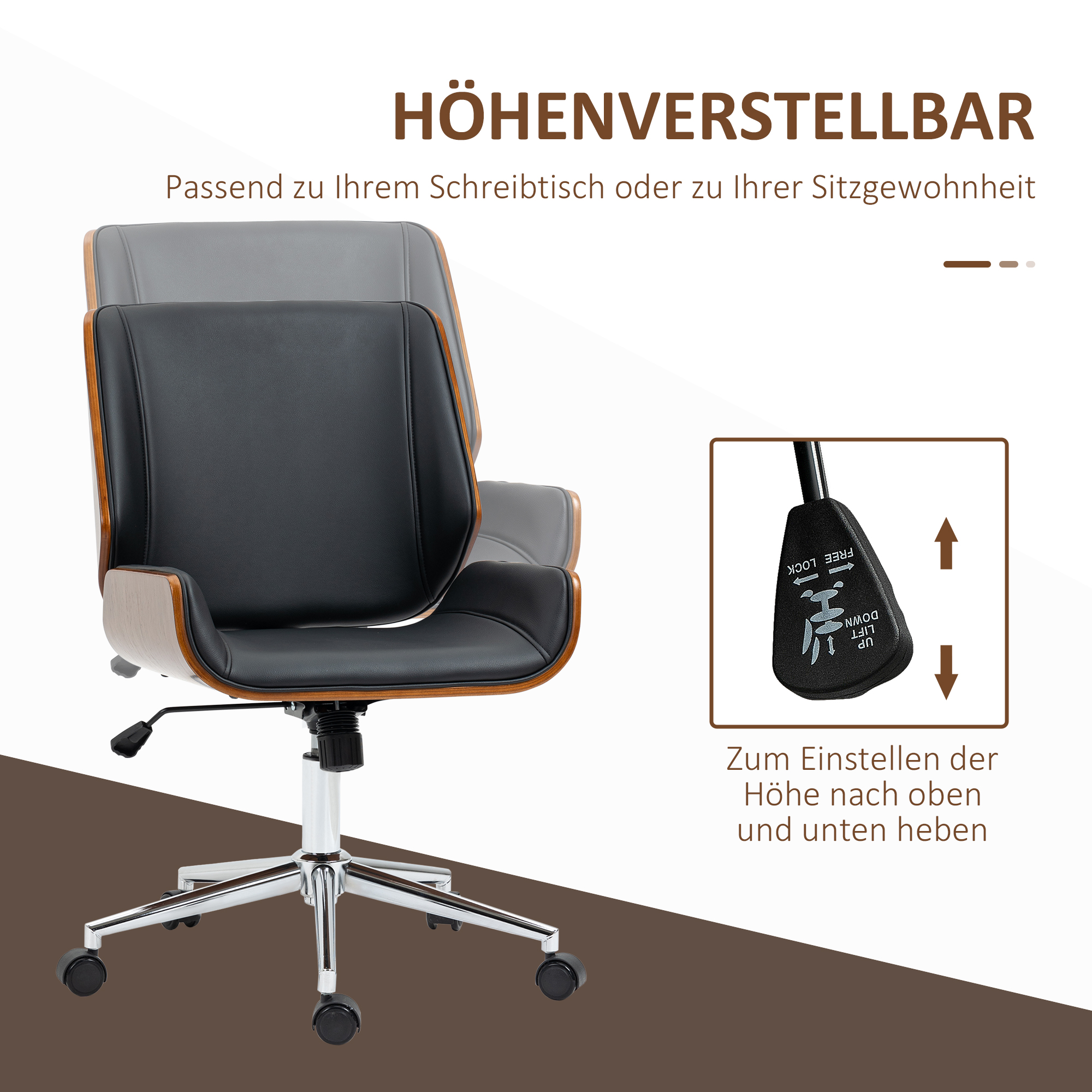 Schreibtischstuhl Computerstuhl, Wippfunktion, höhenverstellbar, Schwarz + Silber