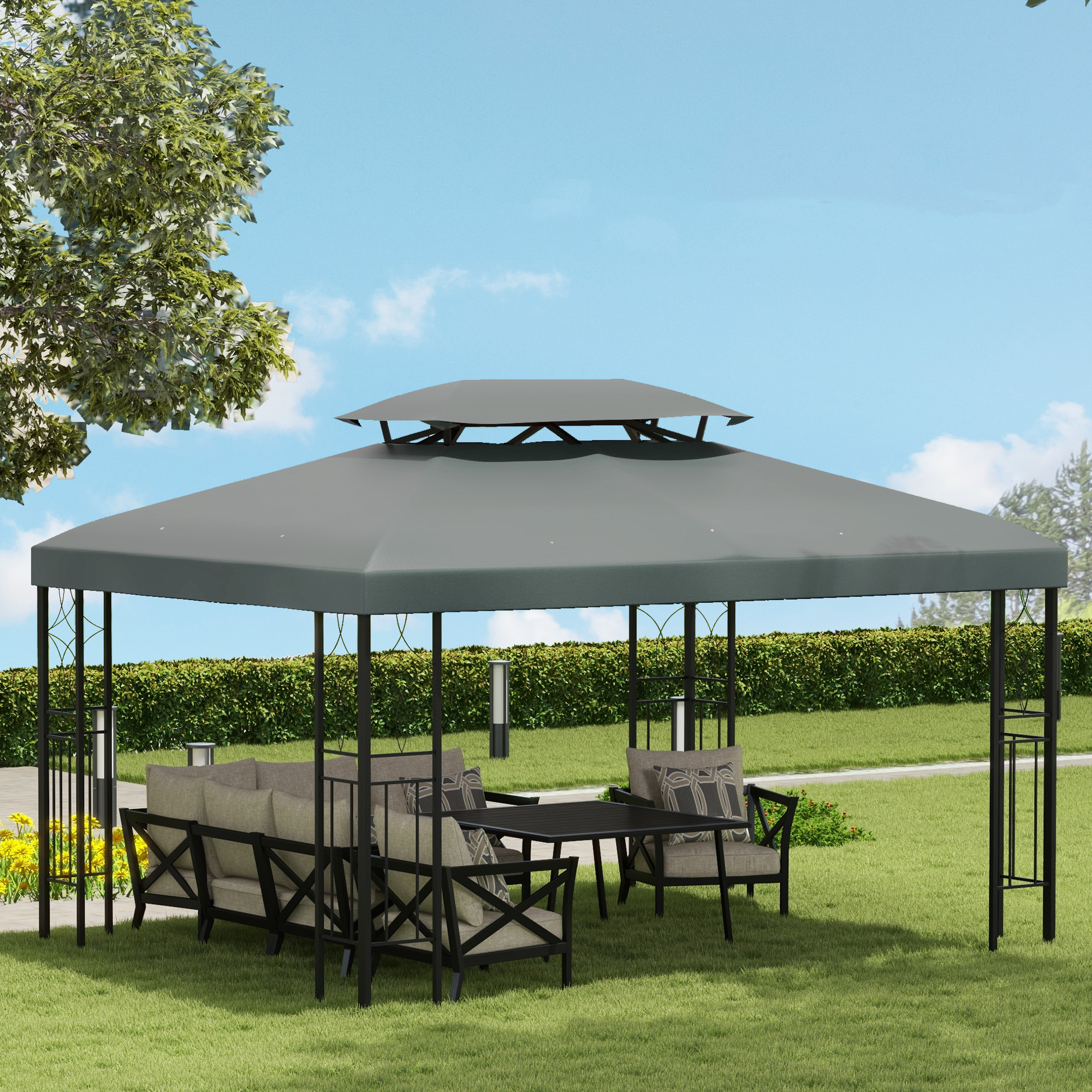 Ersatzdach für Metallpavillon 3x4m wasserabweisend Pavillondach für Gartenpavillon Partyzelt Gartenzelt Polyester Dunkelgrau