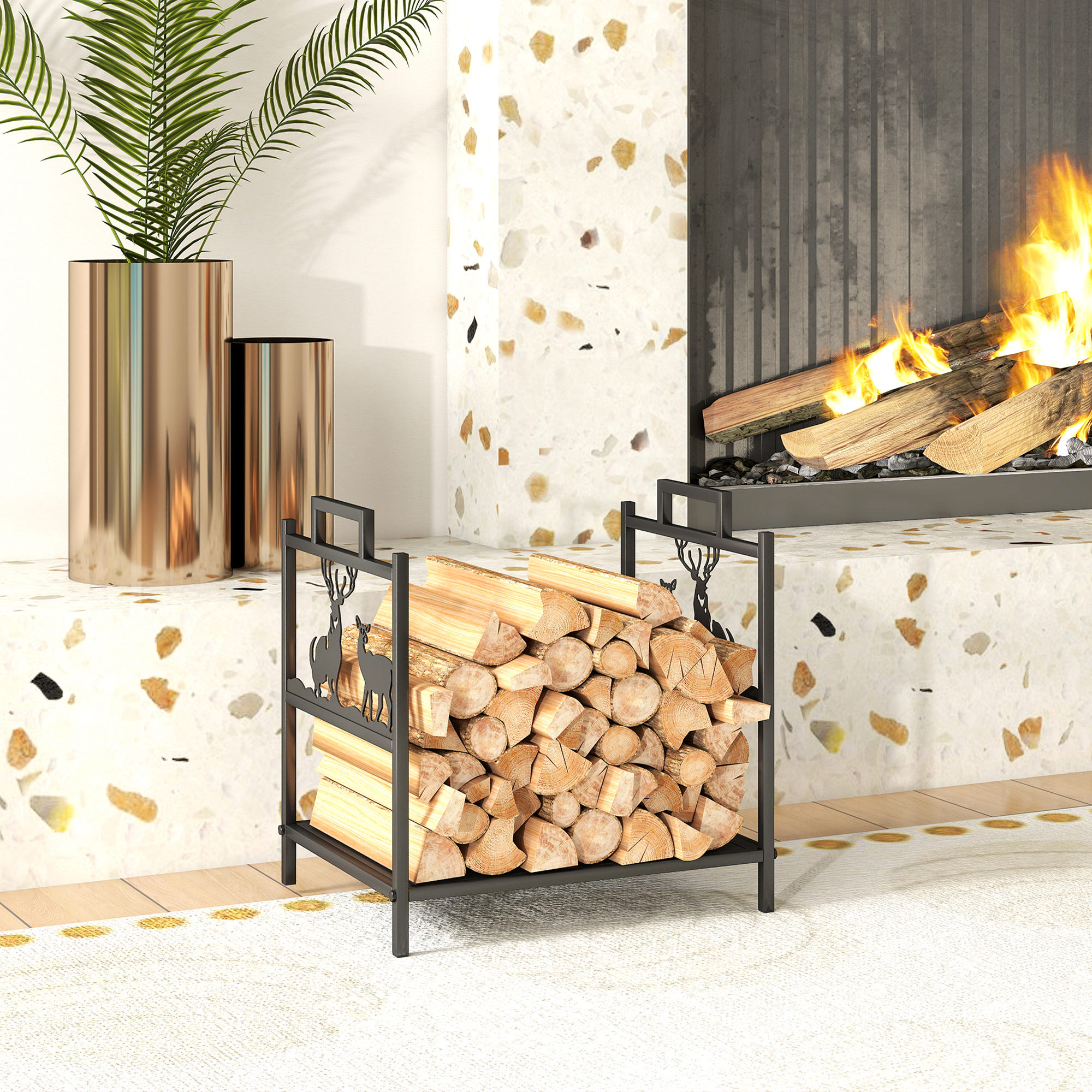 Kaminholzregal für innen 42,5 x 33,5 x 43 cm Brennholzregal für Kamin Ofen aus Metall Schwarz