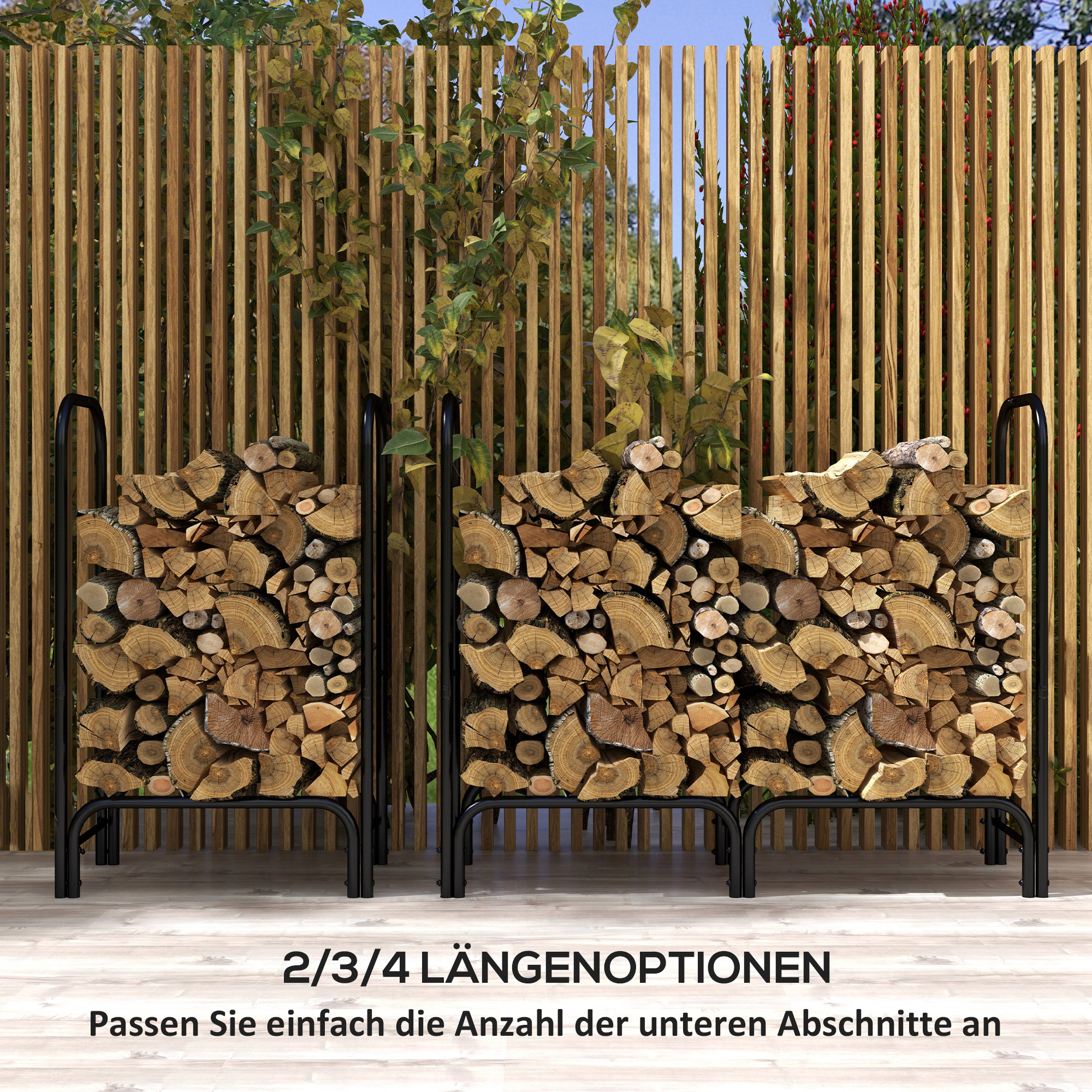 Feuerholzgestell, 0,33 m³, mit Tragetasche & Abdeckung, Metallrahmen, bis 150 kg, 120 x 36 x 99 cm, Schwarz