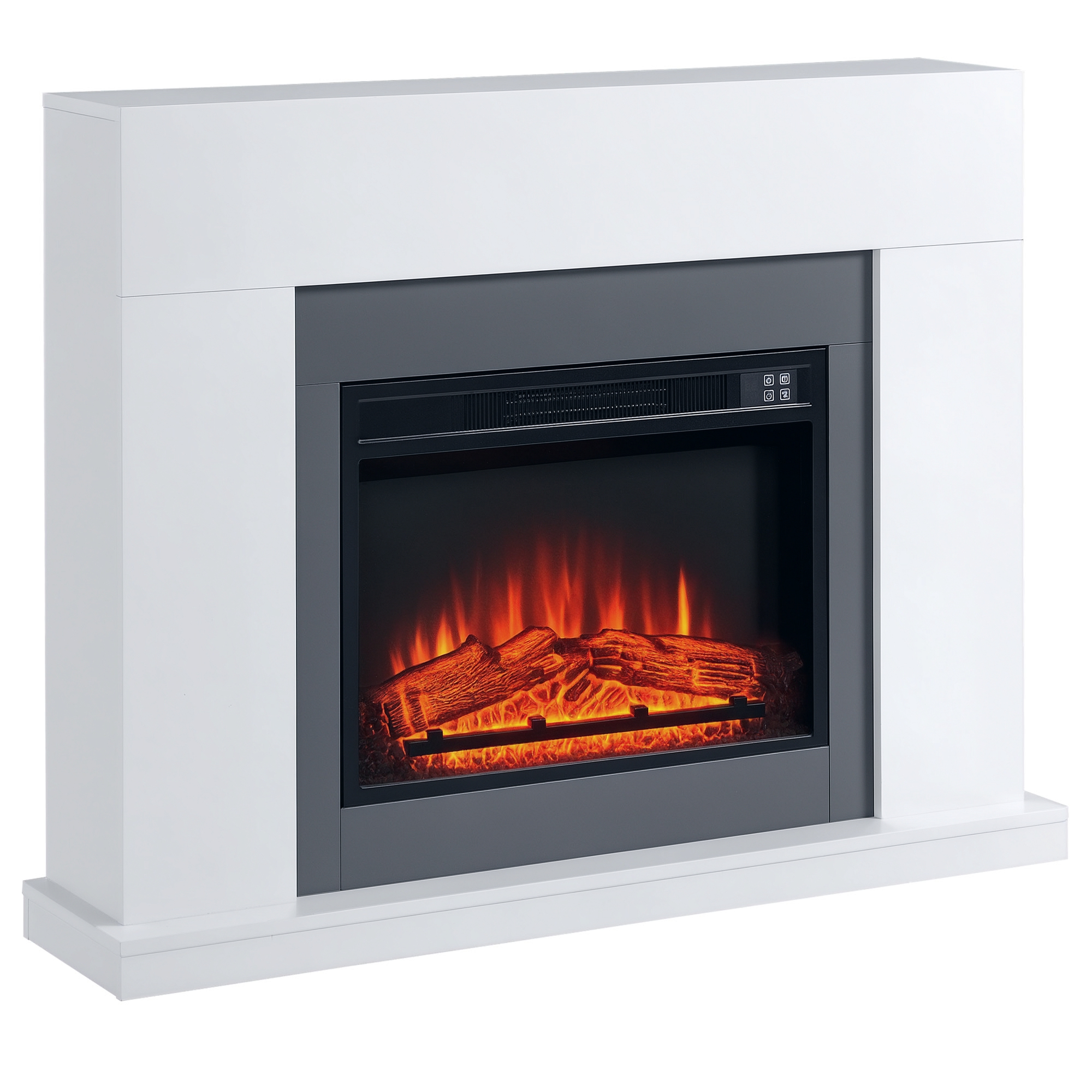 LED Elektrokamin Standkamin Kaminofen mit Flammeneffekt 1800/2000W Innenraumheizung mit Holzrahmen Dekokamin MDF Weiß 113 x 26,6 x 87,5 cm