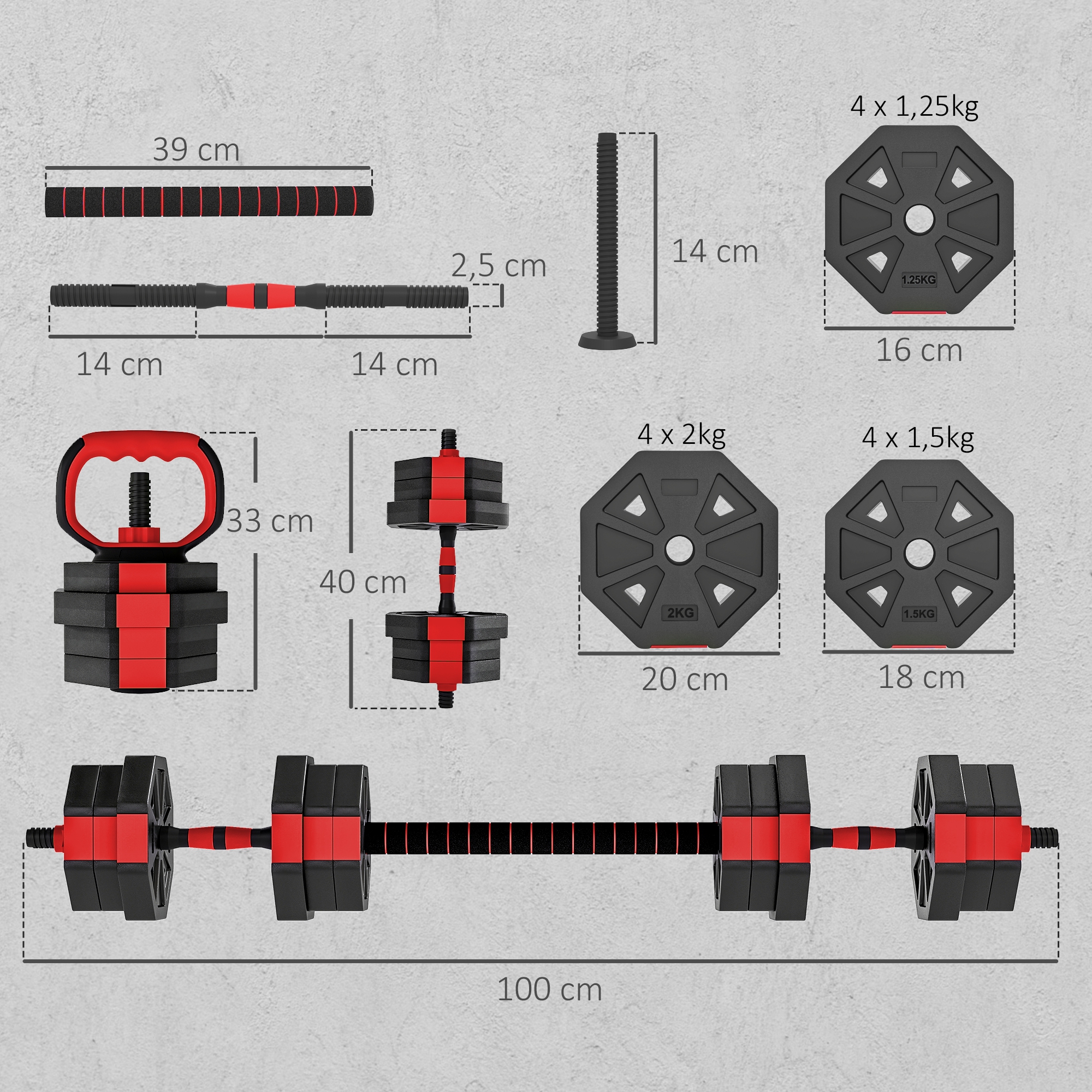6-in-1 Hantelset Kurzhantel Set Kurzhanteln Langhanteln verstellbar 20 KG für Krafttraining Zuhause
