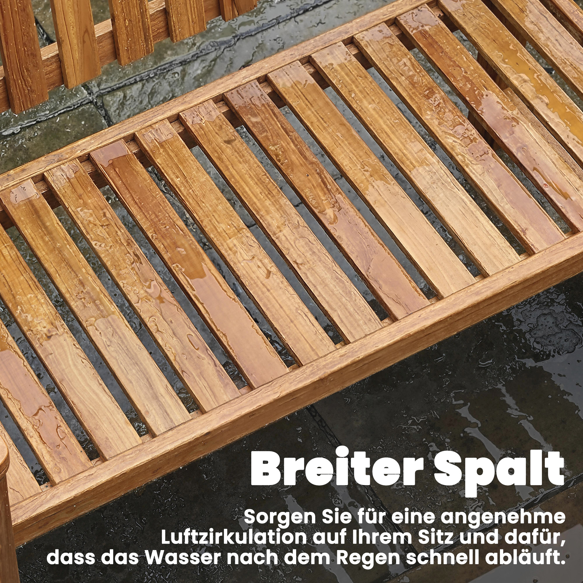 Gartenbank 2-Sitzer Wetterfest Holzbank mit Lamelldesign Armlehnen, Holz Sitzbank bis 320 kg 112 x 64 x 92 cm Naturholz
