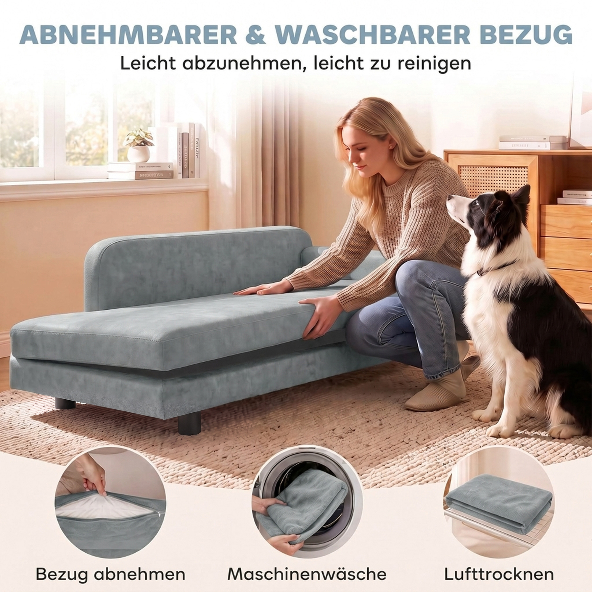 Hundesofa XL orthopädisches Hundebett mit Rückenlehne Abnehmbar Kissen für große Hunde unter 35 kg