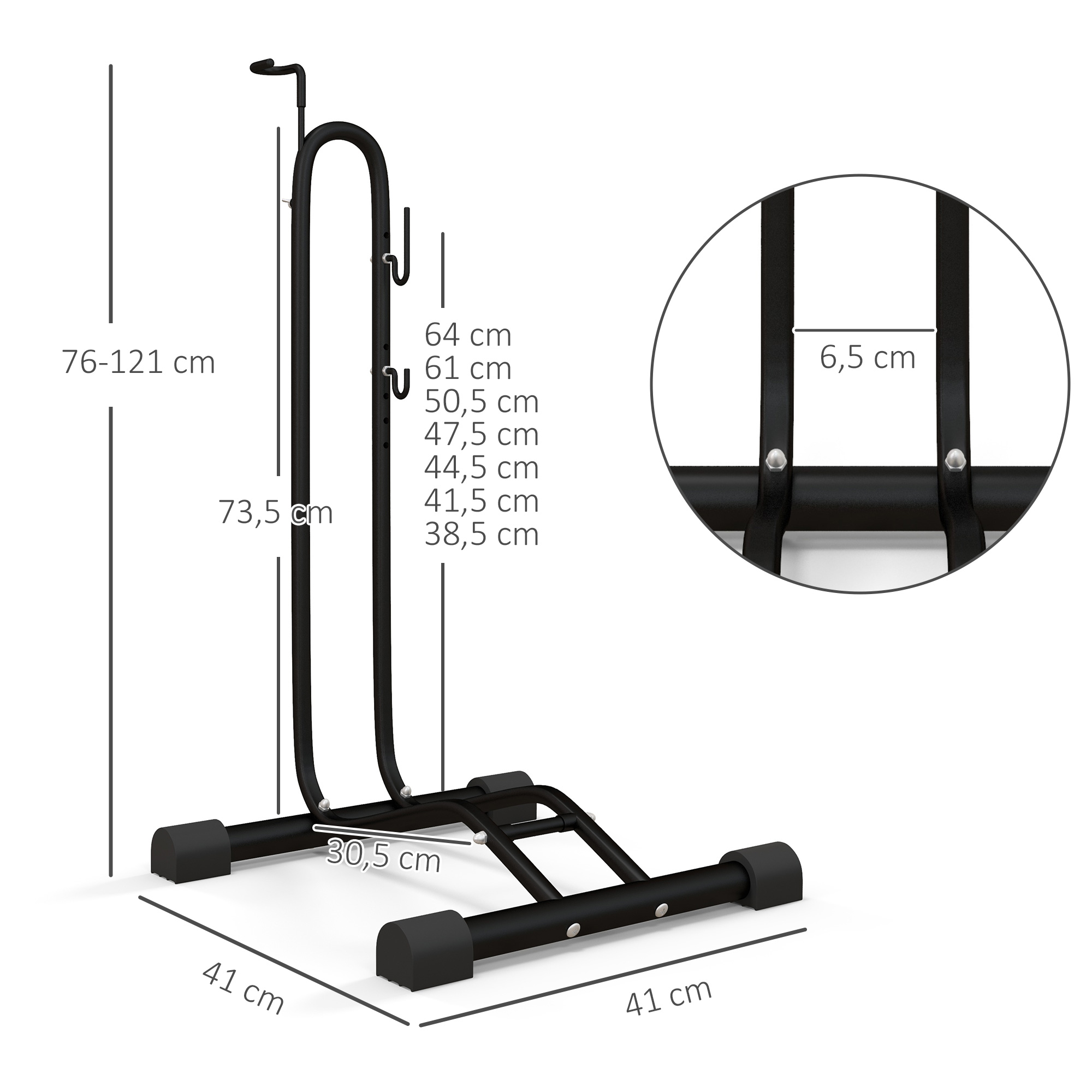 Fahrradständer, vertikal/horizontal, für 24-29", 700c, 41 x 41 x 76-121cm, Stahl, Schwarz