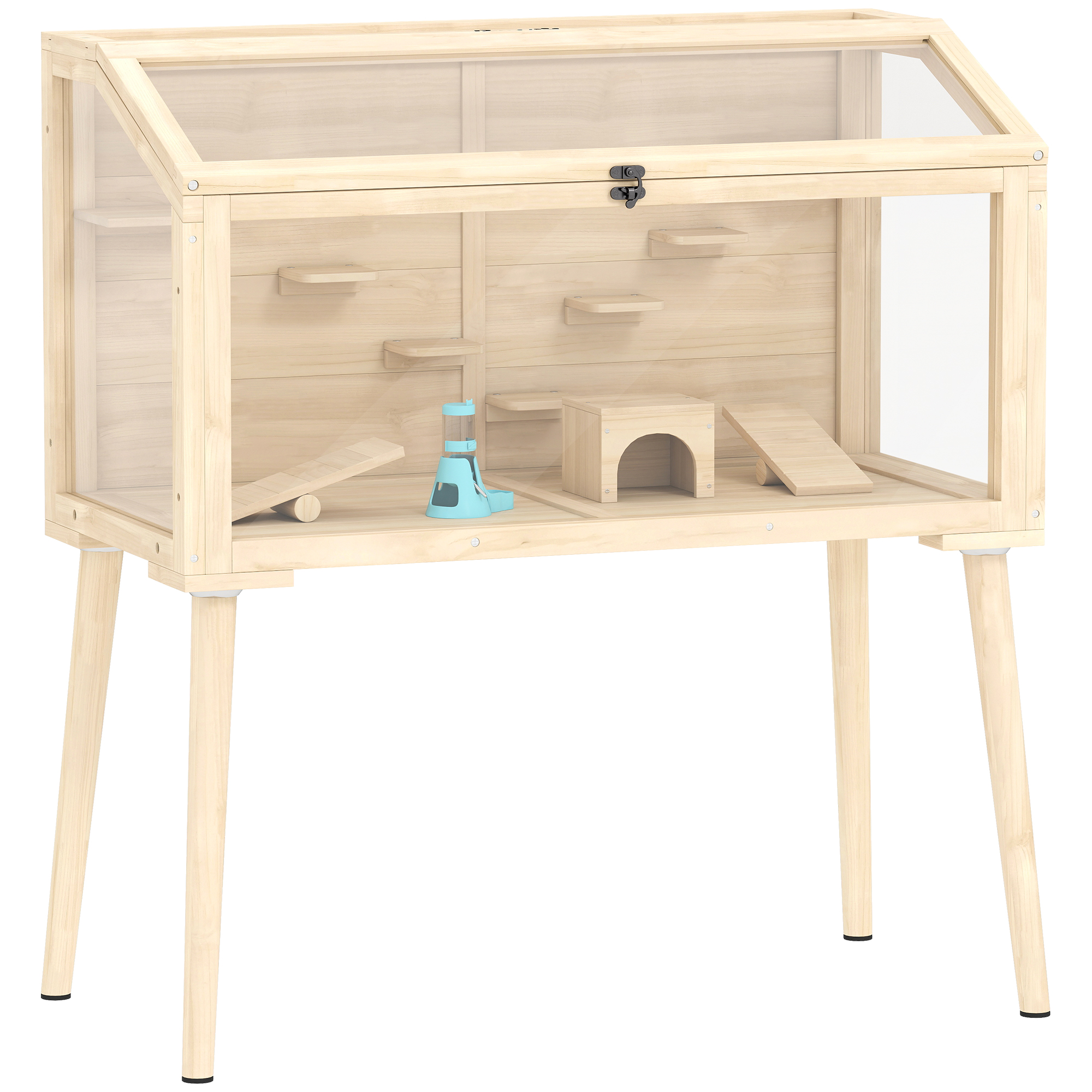 Hamsterkäfig, Zwerghamstergehege, Kleintierstall mit Zubehör, Wasserflasche, 110 x 52 x 101 cm, Holz, Kunststoff