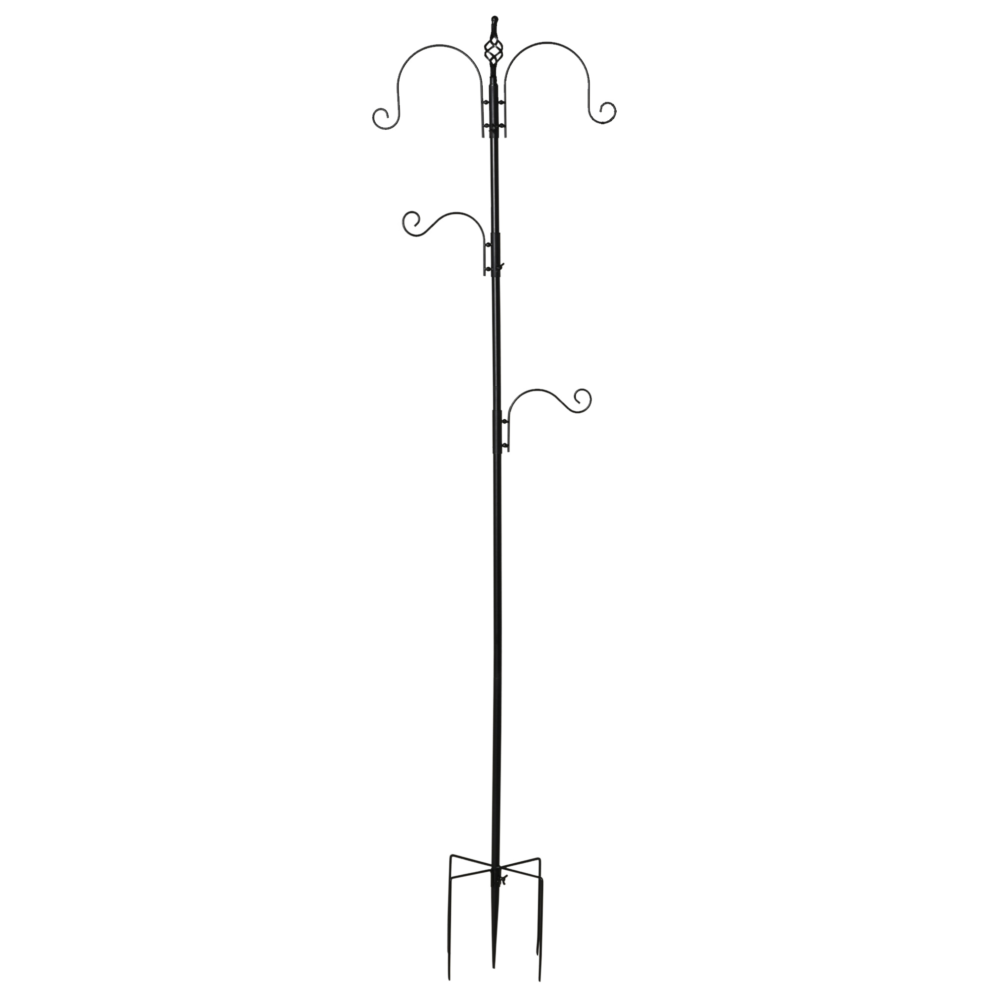 Vogelfutterstation, Outdoor-Futterspender, 4 Haken, Stahl, Schwarz