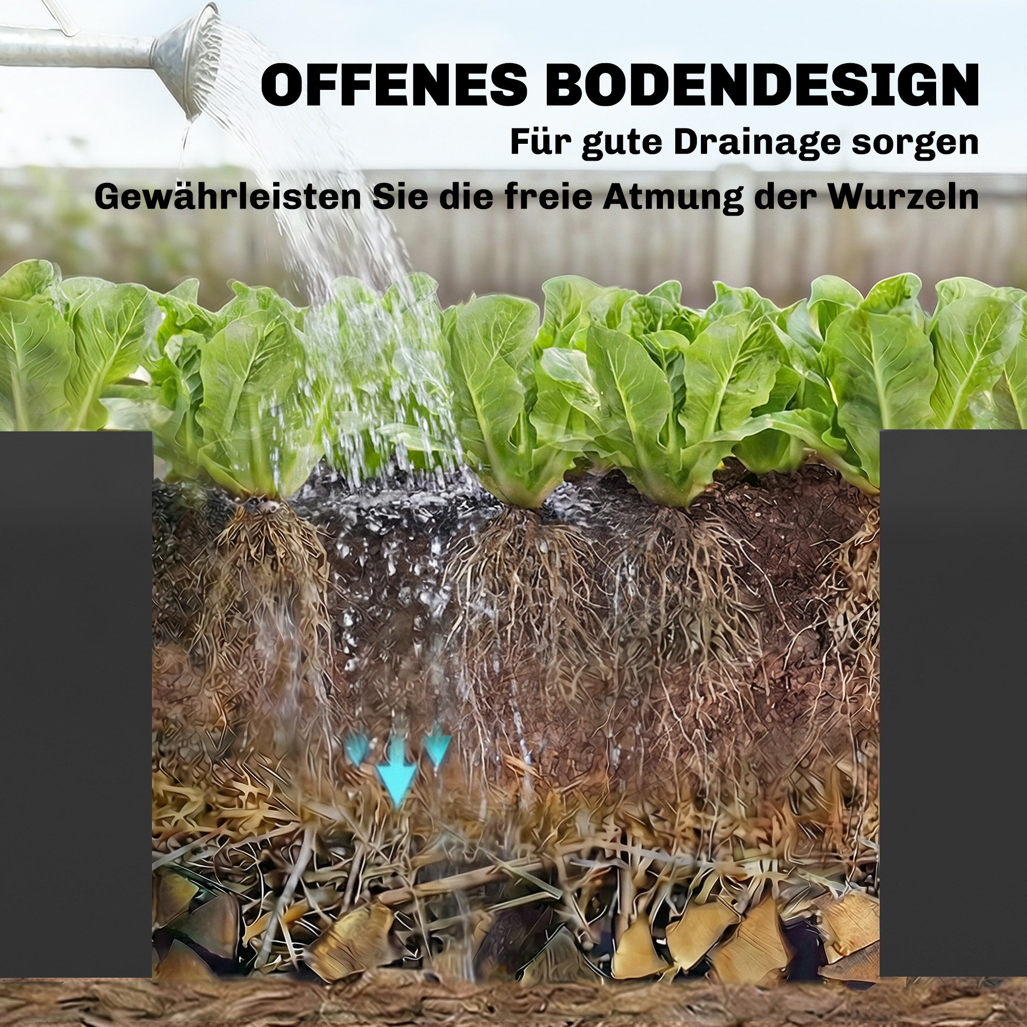 Hochbeet aus galvanisiertem Stahl, 150 x 53 x 55 cm, Outdoor-Pflanzkasten mit Trennwand, Schwarz