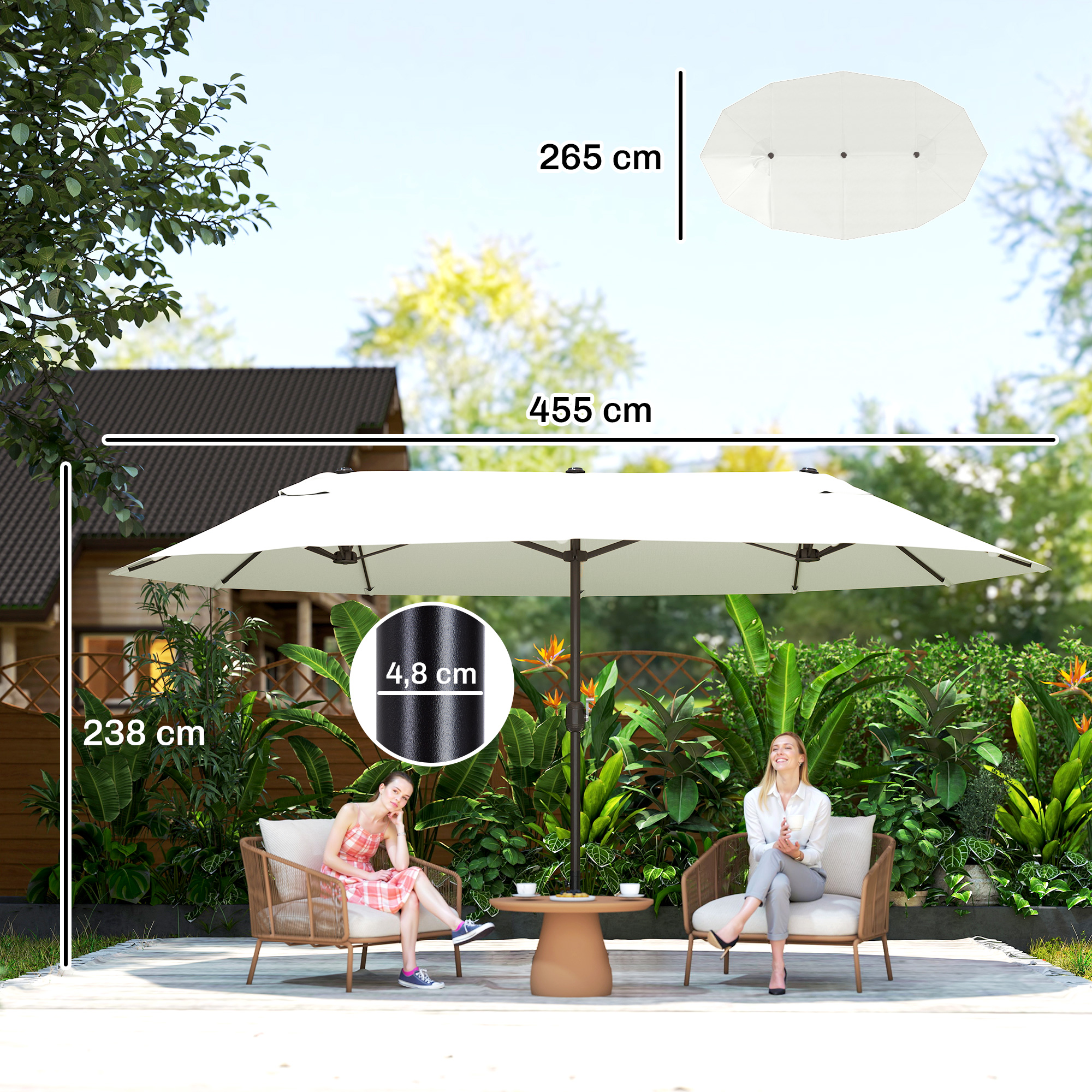 XXL Sonnenschirm mit Handkurbel wetterbeständig 455 cm x 270 cm x 240 cm Stahl Polyester Beige