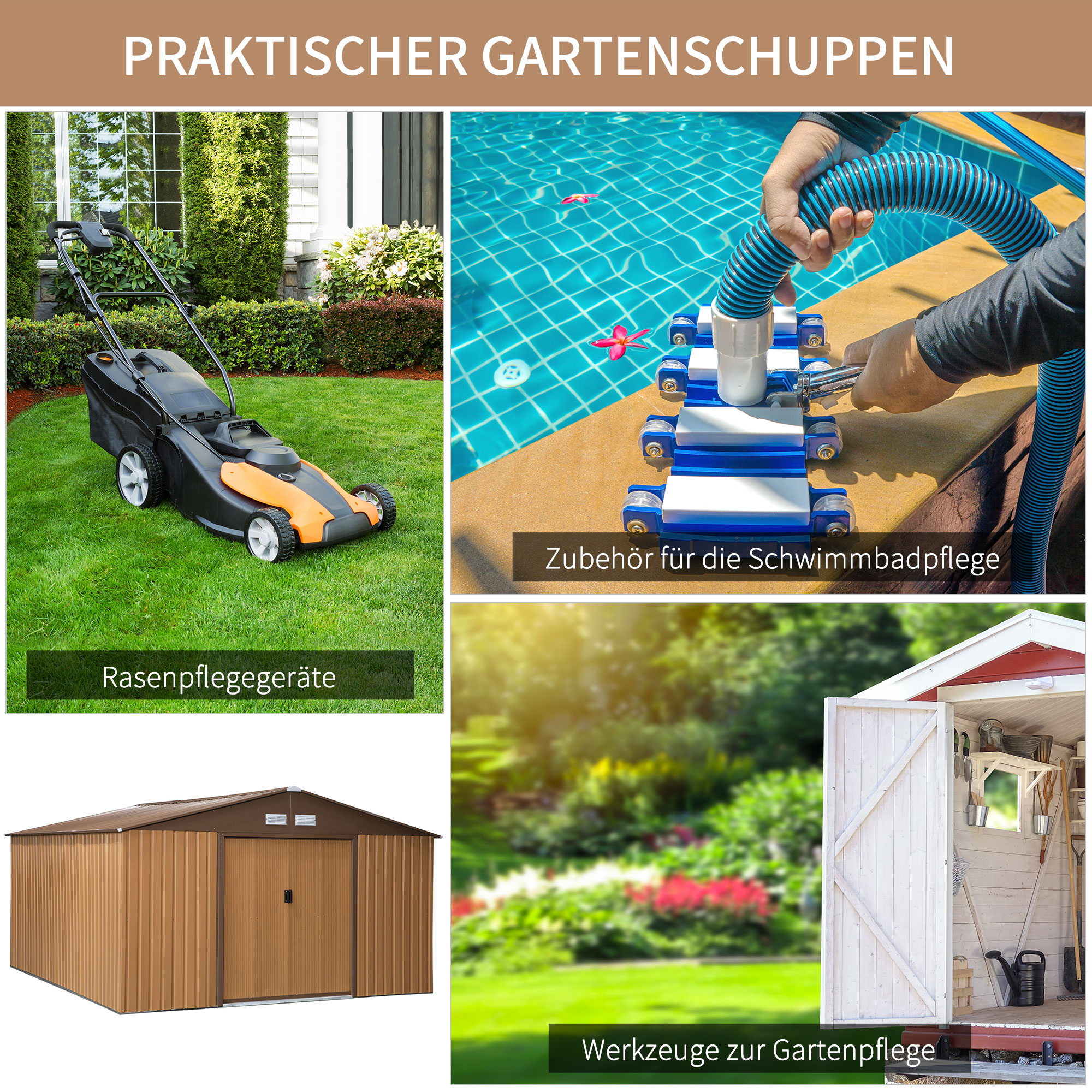 Stahl Gerätehaus 20m³ Geräteschuppen Gartenhaus Fahrradschuppen Garten Schuppen Braun 340 x 386 x 200 cm