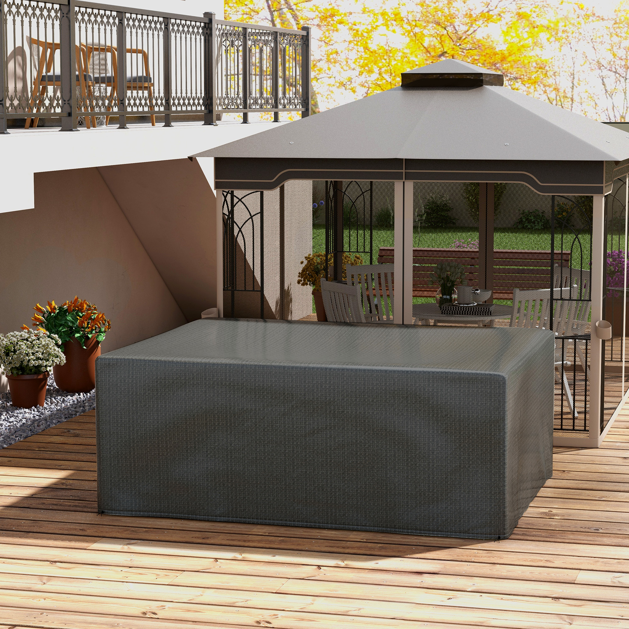 Schutzhülle für Gartenmöbel Winterfest Wasserdicht Abdeckung Anti-UV Abdeckplane 235 x 190 x 90cm Grau
