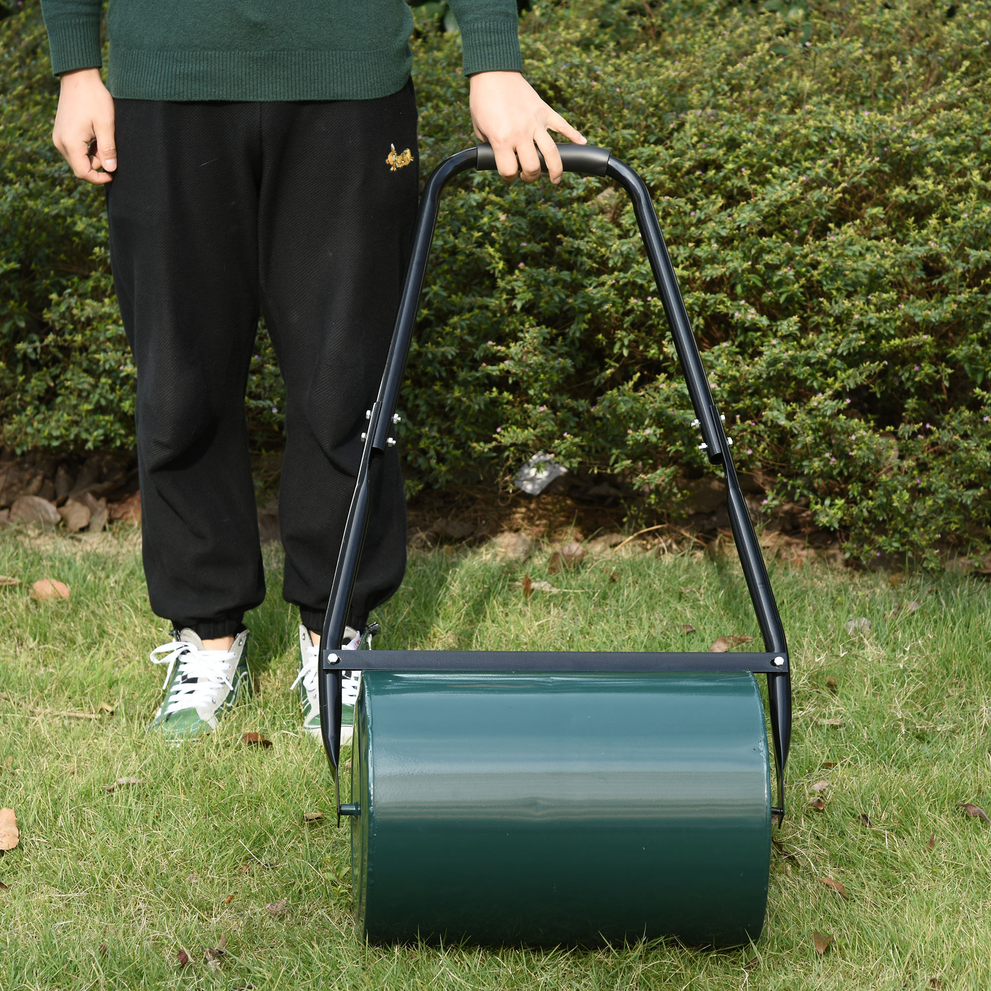 Rasenwalze Gartenrolle Gartenwalze mit U-Griff 31 cm Durchmesser 30 cm Arbeitsbreit 40l Wasser-/Sandfüllungen Metall Grün