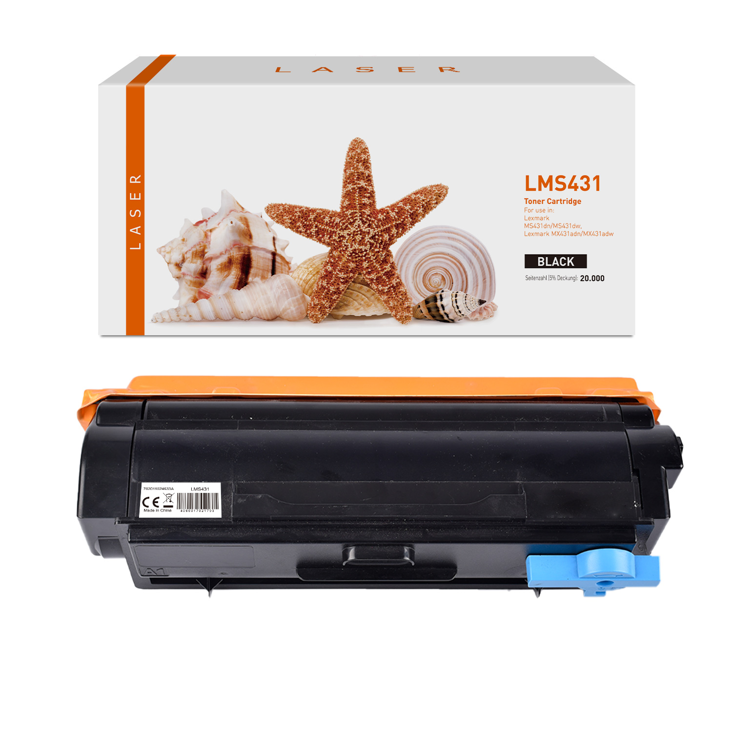 MS431 alternativ Toner black für Lexmark / 55B2X00 / 20.000 Seiten