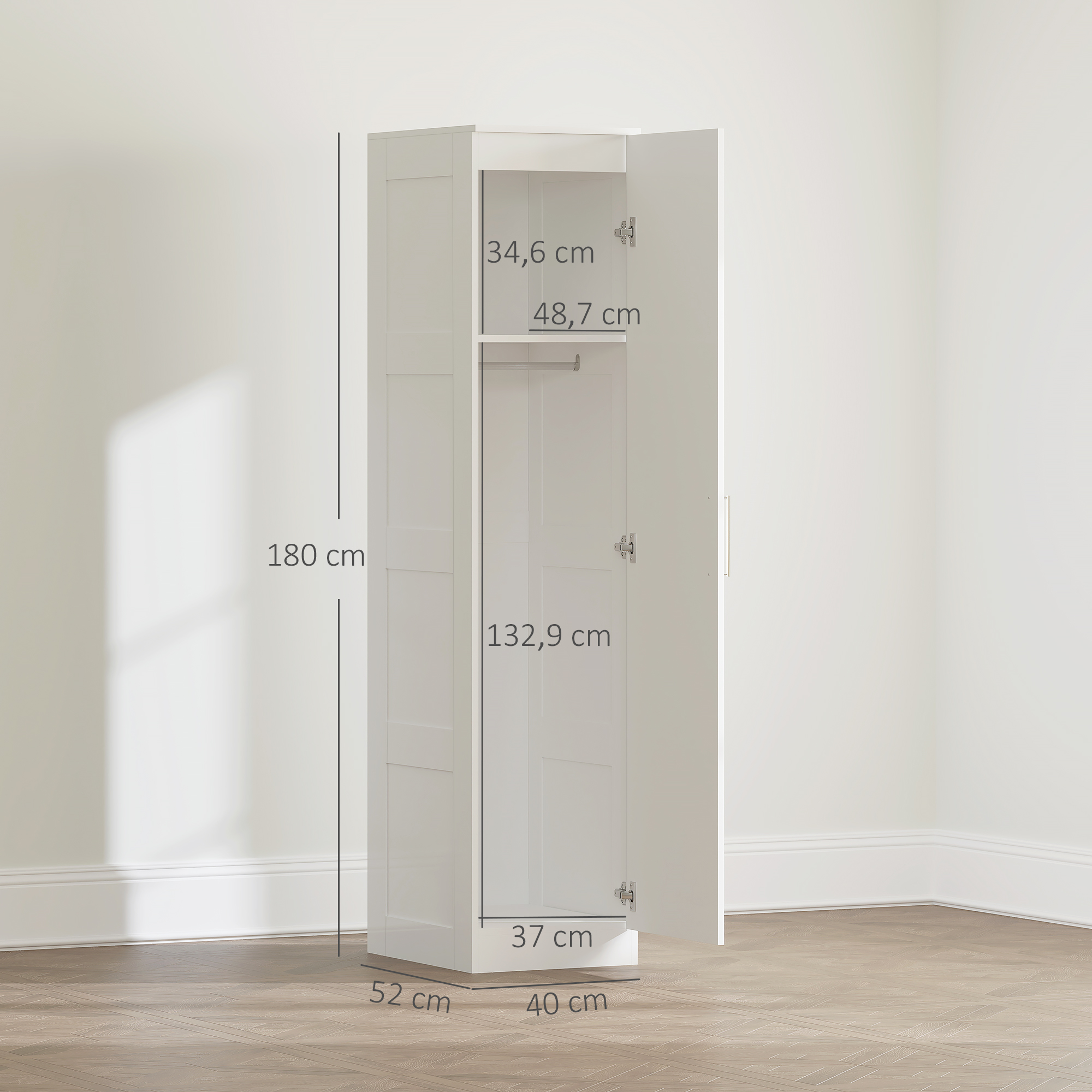 Kleiderschrank Mehrzweckschrank mit Kleiderstange, Regal, Soft-Close-Tür 40 x 52 x 180 cm Weiß