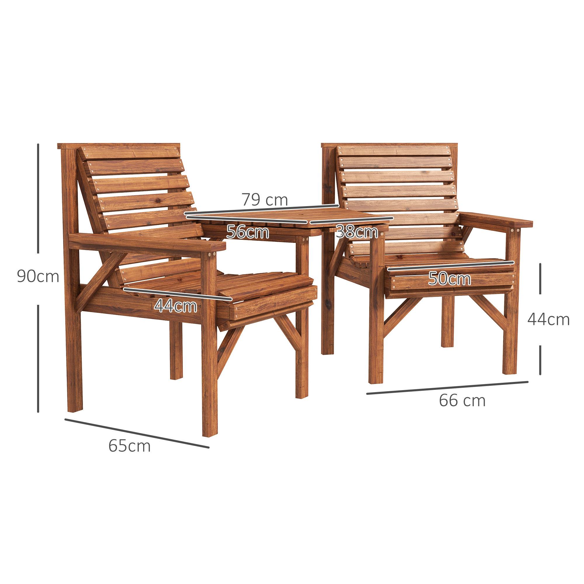 Bistro-Set 3-teilig aus Holz Wetterfest Gartenmöbel Set mit Lamellendesign Sonnenschirmloch Verkohlt