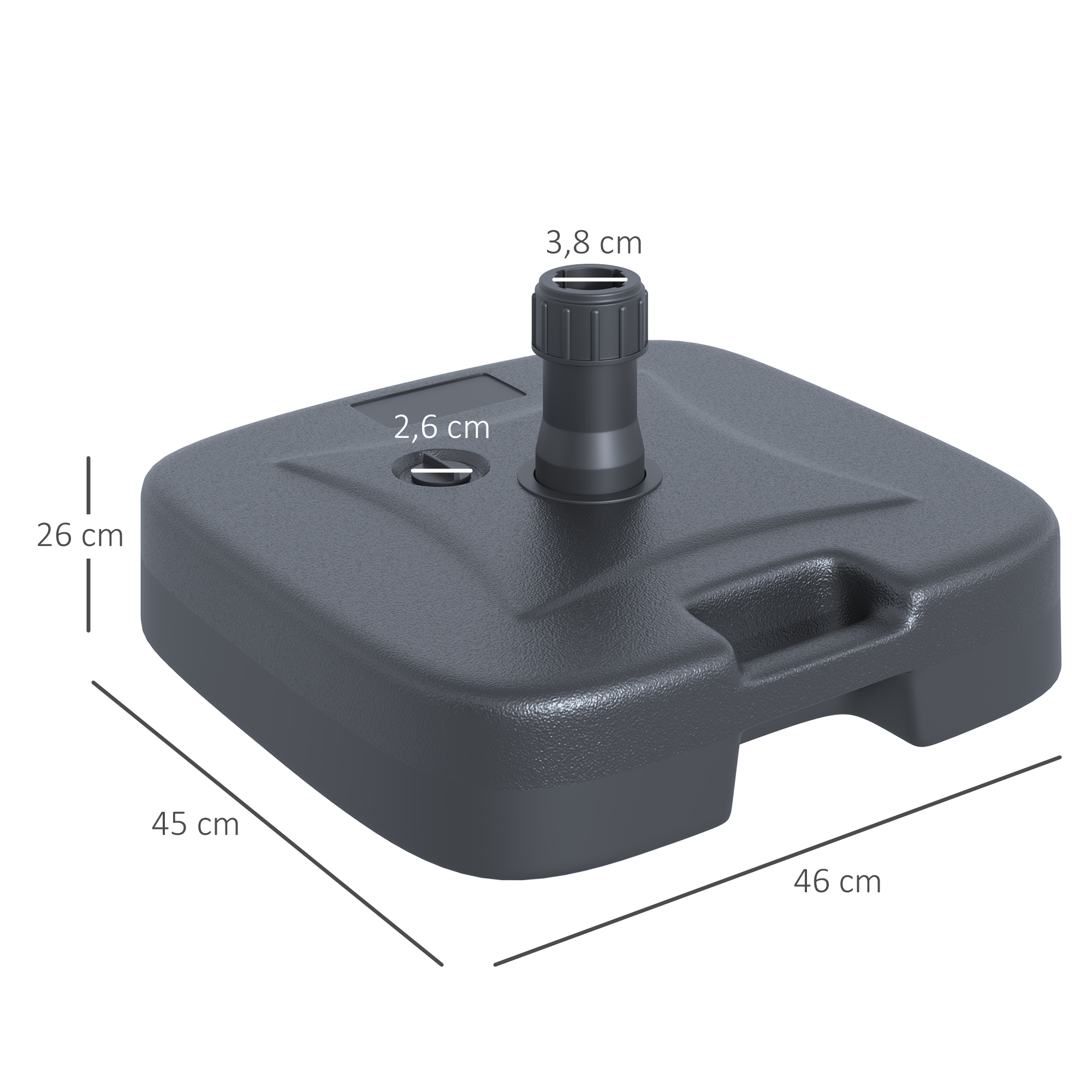 Sonnenschirmständer Schirmständer Schirmhalter befüllbar mit Sand Wasser abgerundete Ecken HDPE-Kunststoff Schwarz 46 x 45 x 26 cm bis zu 30 kg Netto Gewicht 1,6Kg