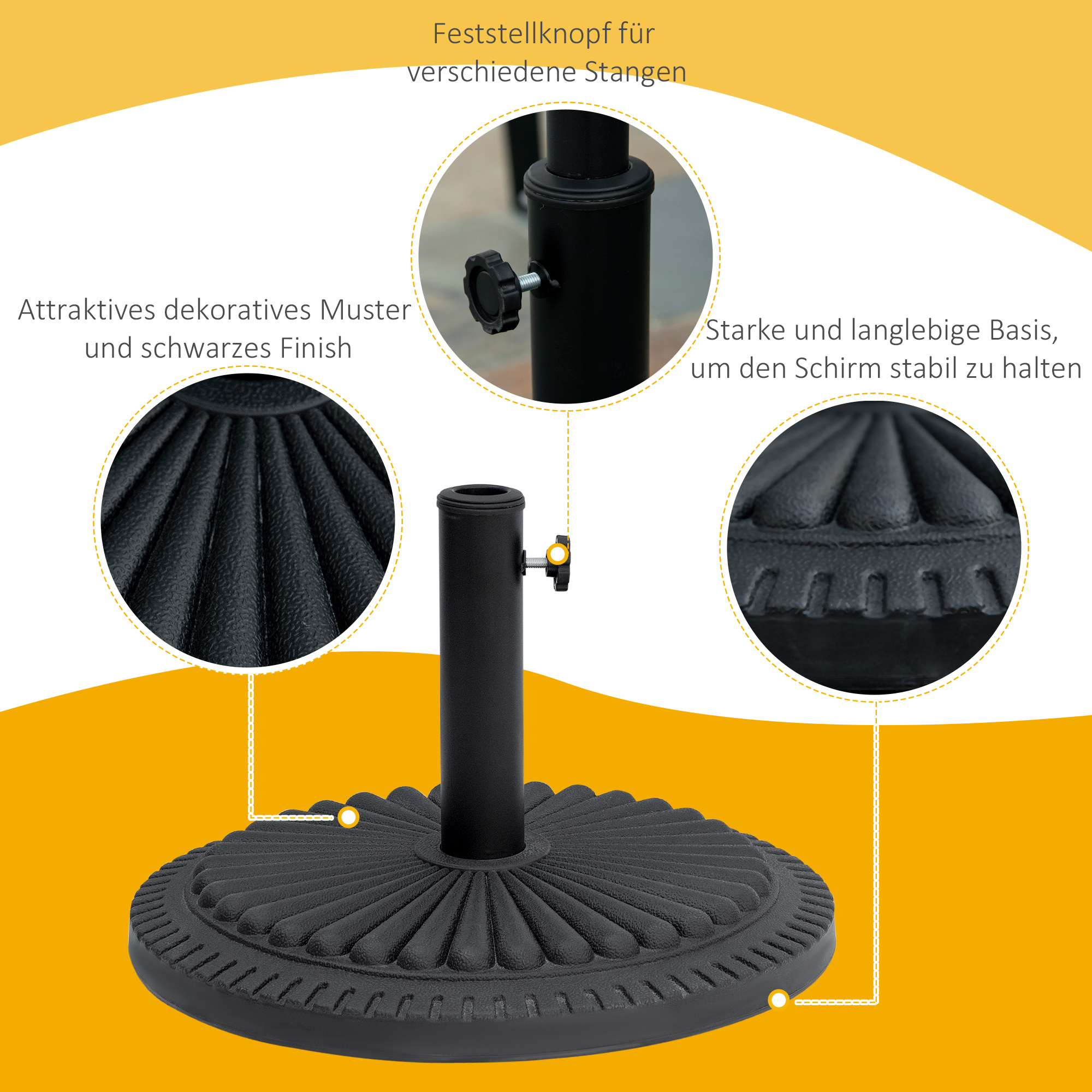 Sonnenschirmständer 14  kg Schirmständer Rund Schirmhalter, Ständer Schirmgewicht für Sonnenschirm 35-48mm Rohrdurchmesser, für Balkon, Terasse, Garten, Schwarz
