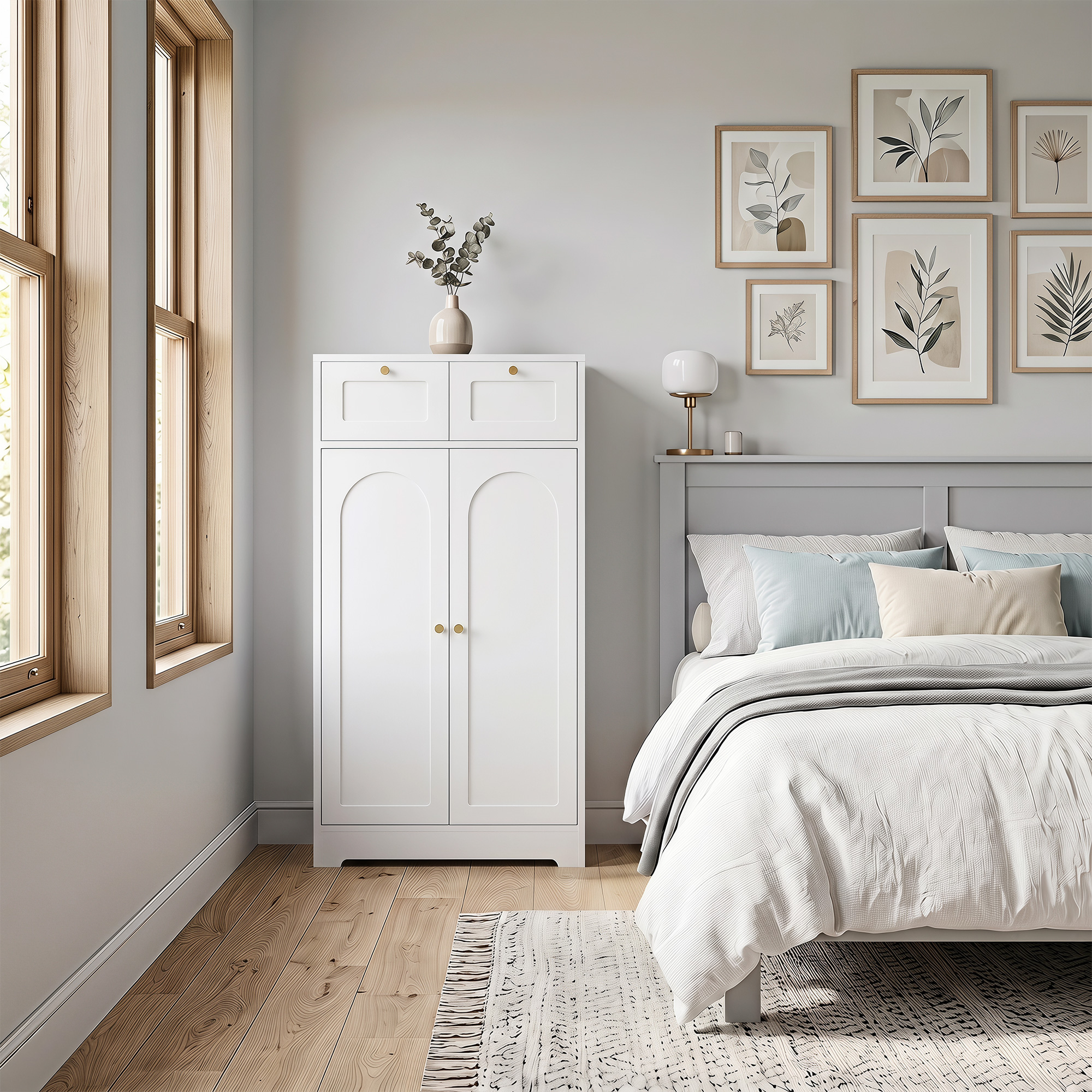 Badezimmerschrank Badschrank schmal mit 2 Schubladen, verstellbarem Einlegeboden 60 x 30 x 108 cm Weiß