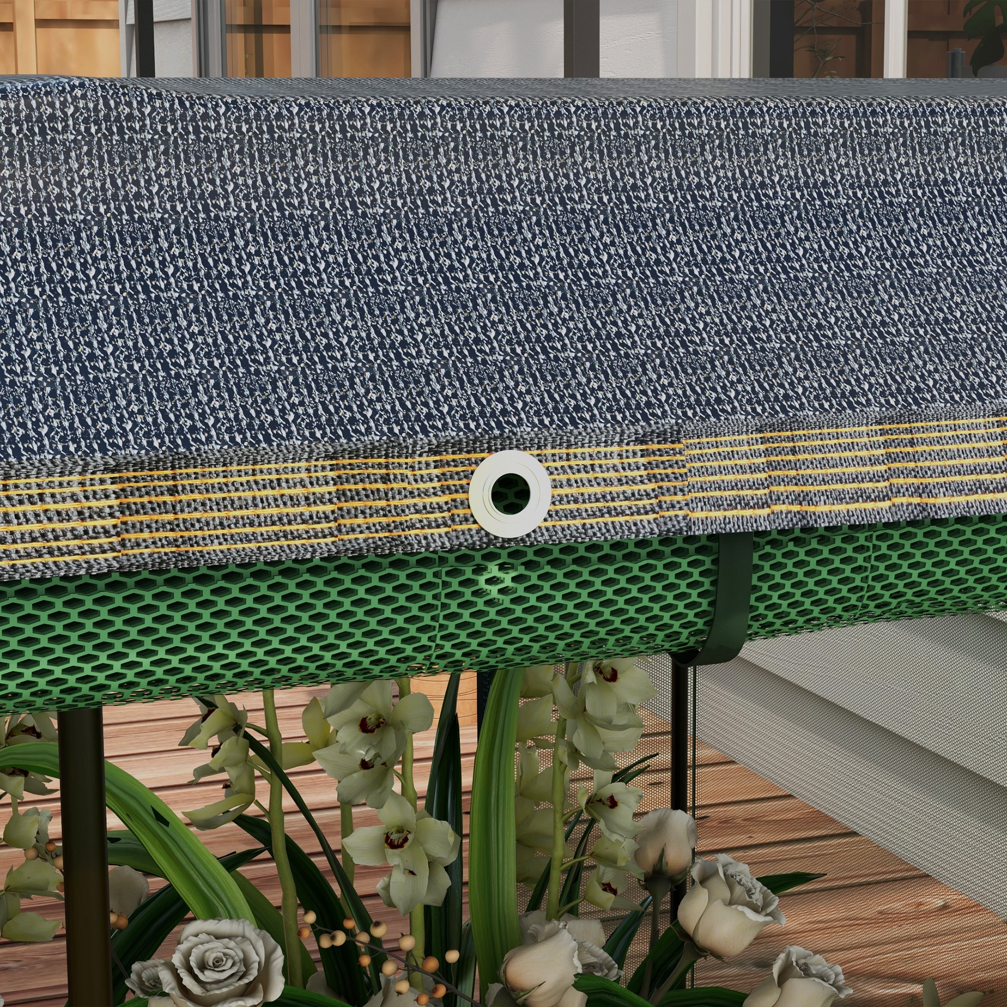 Hochbeet mit Vogelschutznetz und Sonnenschutz, Metall-Gehäuse, 230x110x110 cm, Grau/Grün/Schwarz