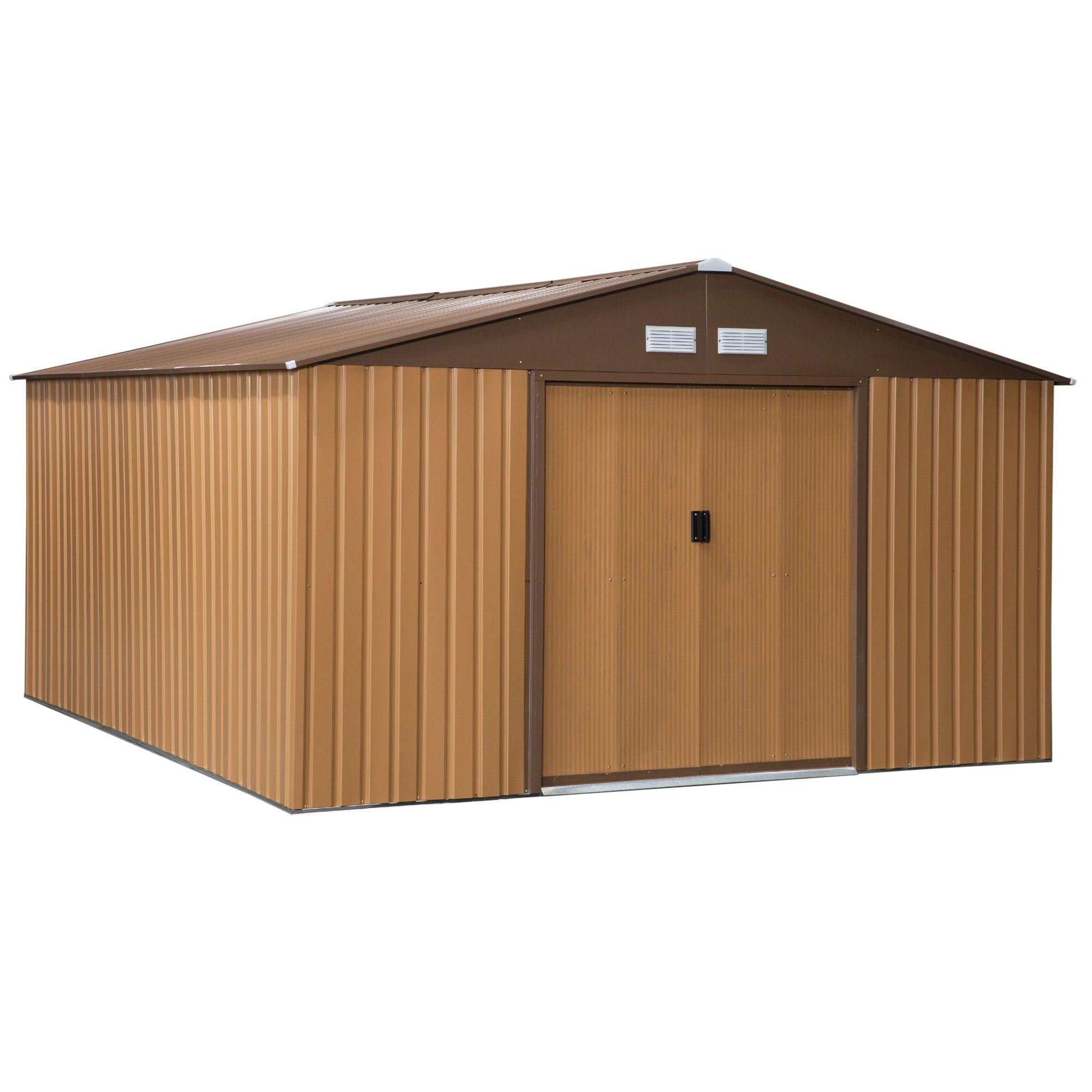 Stahl Gerätehaus 20m³ Geräteschuppen Gartenhaus Fahrradschuppen Garten Schuppen Braun 340 x 386 x 200 cm