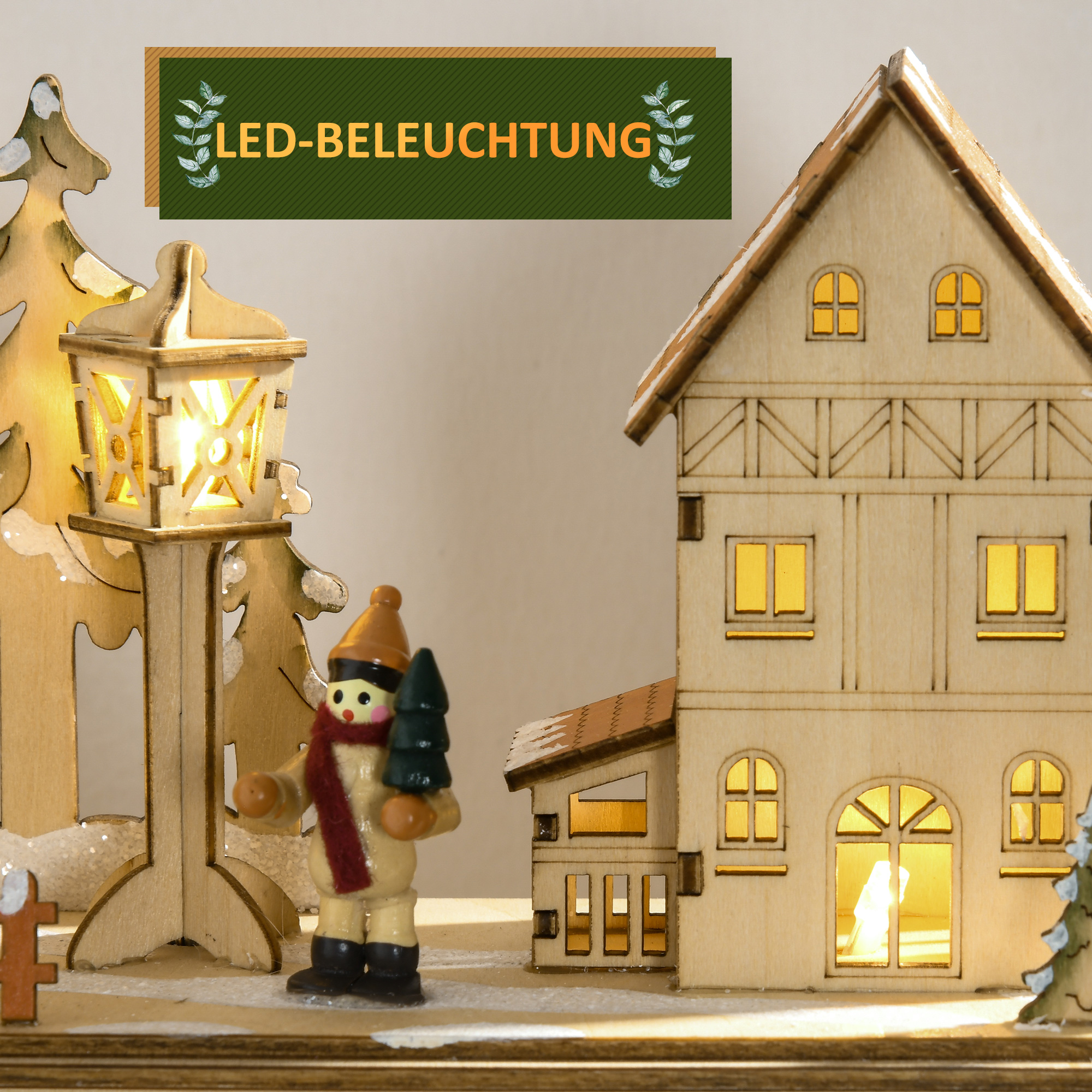 Adventskalender zum Befüllen 24 Schubladen Fächer Weihnachtskalender mit LED-Lichtern Naturholz 36 x 9 x 52 cm