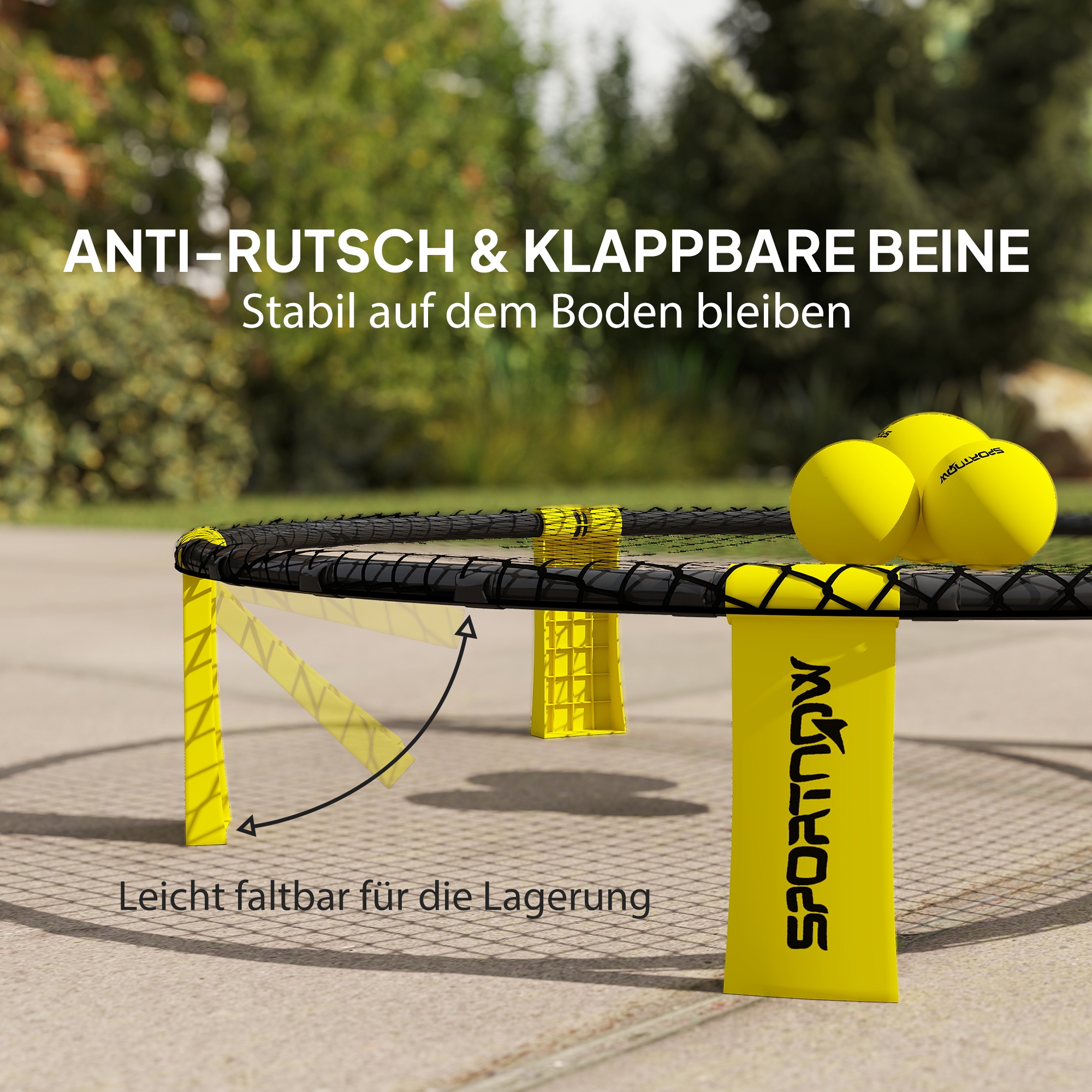 Roundnet Set Spieleset mit Spielnetz 3 Bällen Tragetasche Ballpumpe Blinngoball Set Ø92 x 20 cm Gelb