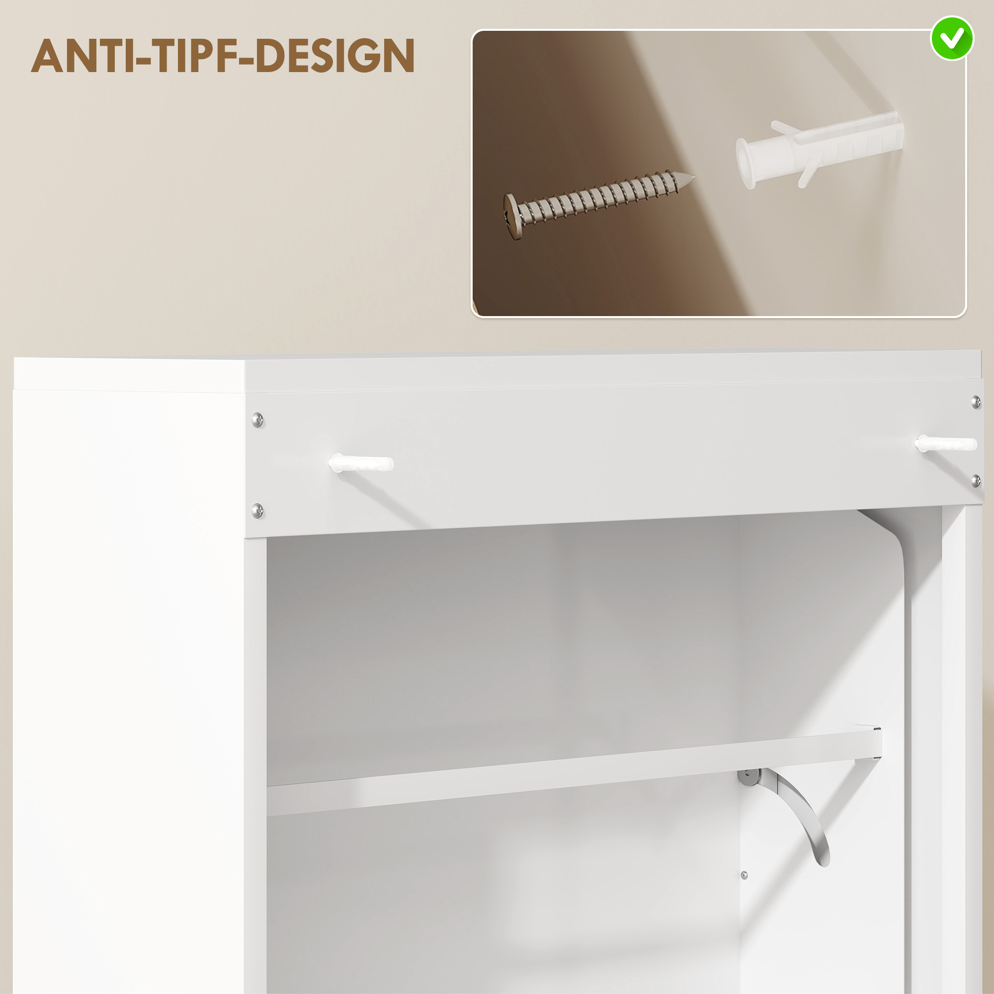 Metall-Schuhschrank mit 3 Klappfächern, schlanker Schuhschrank, wandmontiert, für 6 Paar Schuhe, Weiß