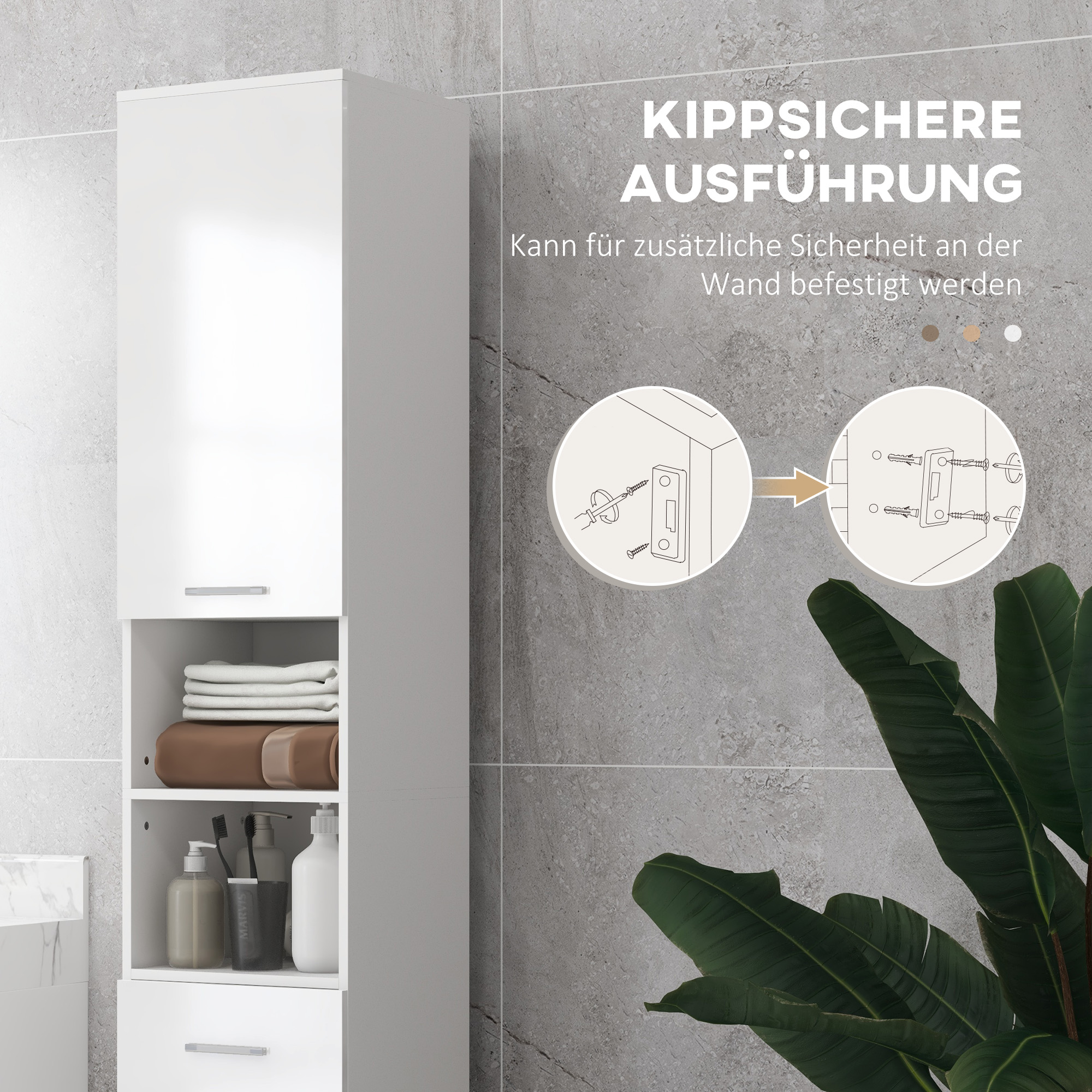 Badezimmerschrank, Badkommode, mit Regalen und Schublade, verstellbar, Weiß