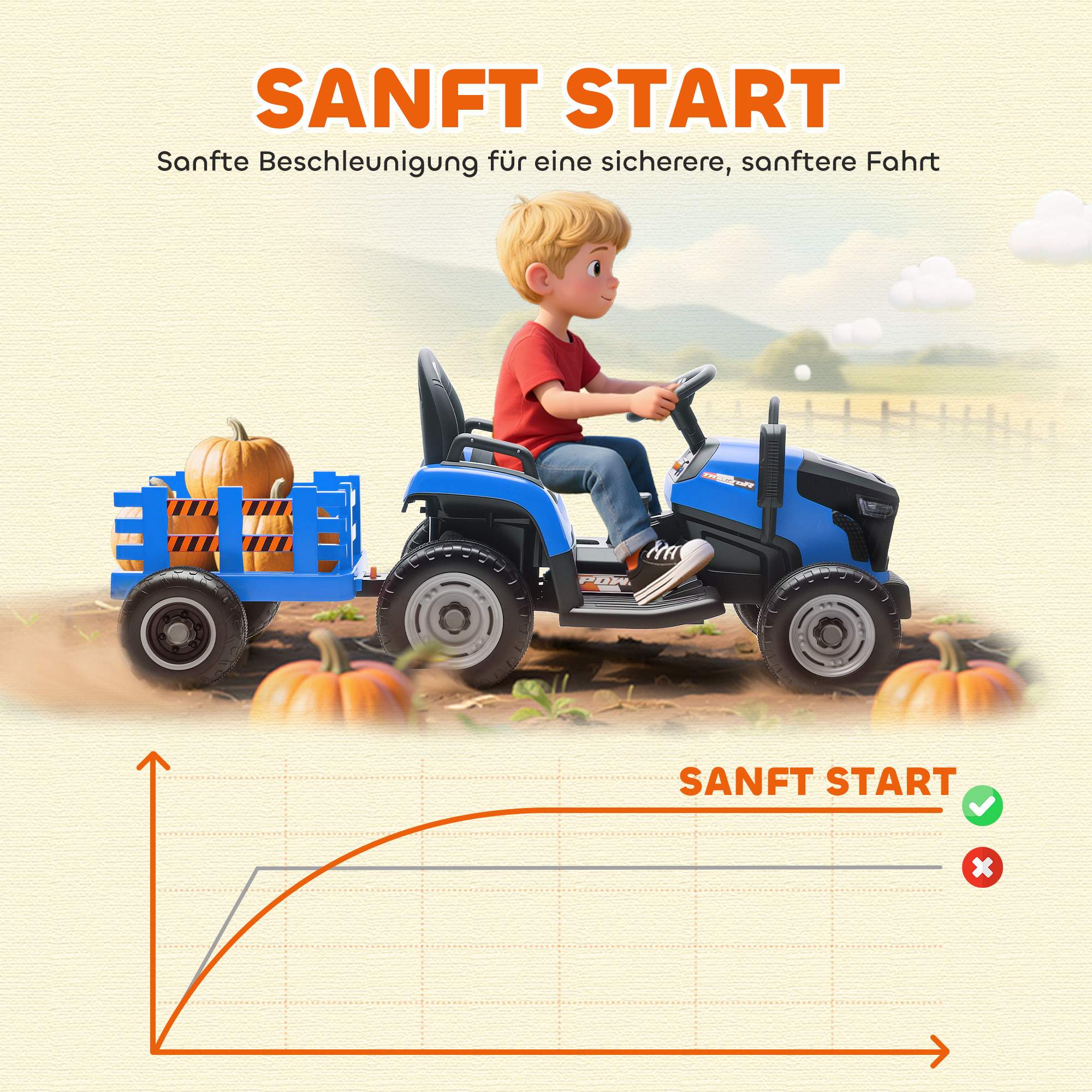 Kindertraktor, mit Fernbedienung, blau